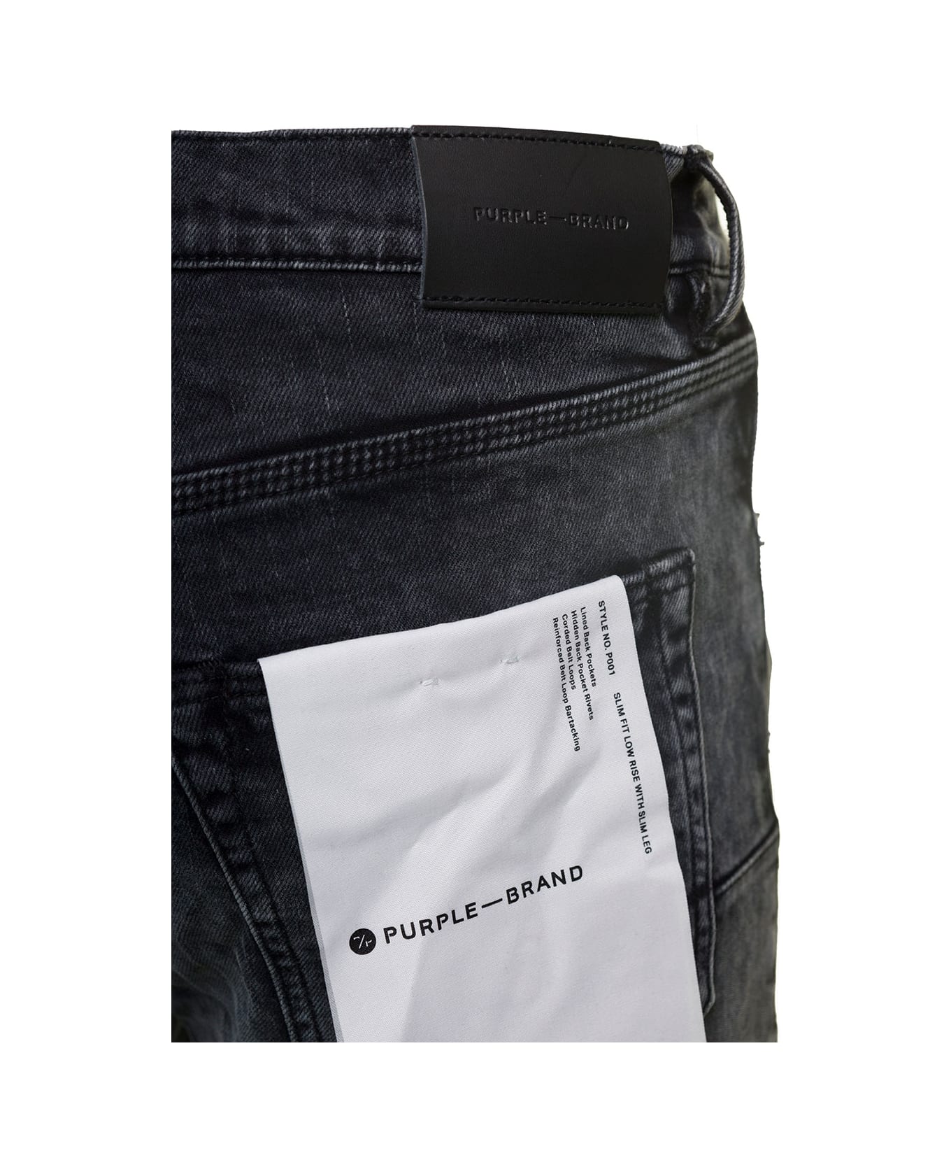 Purple Brand Black Skinny Jeans With Tonal Logo Patch And Crinkled Effect In Stretch Cotton Denim Man - Black デニム