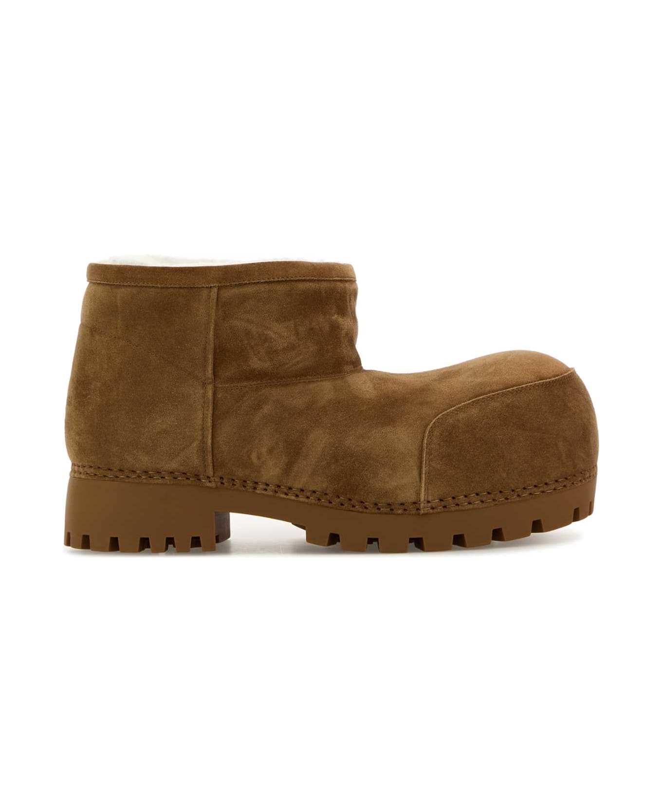 Balenciaga Camel Suede Alaska Ankle Boots - BROWNWHITE