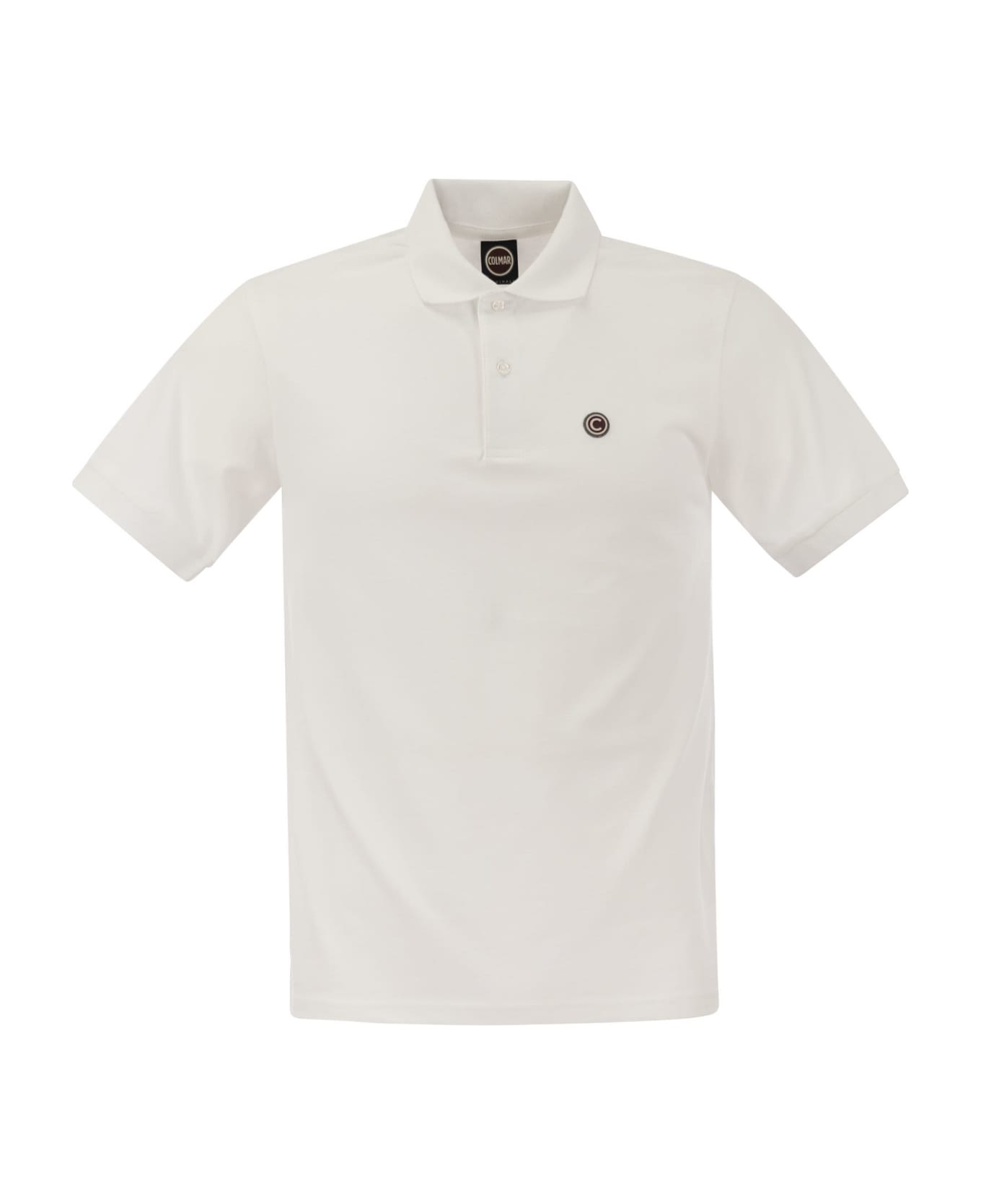 Colmar Pique Polo Shirt With Ribbed Edges - White