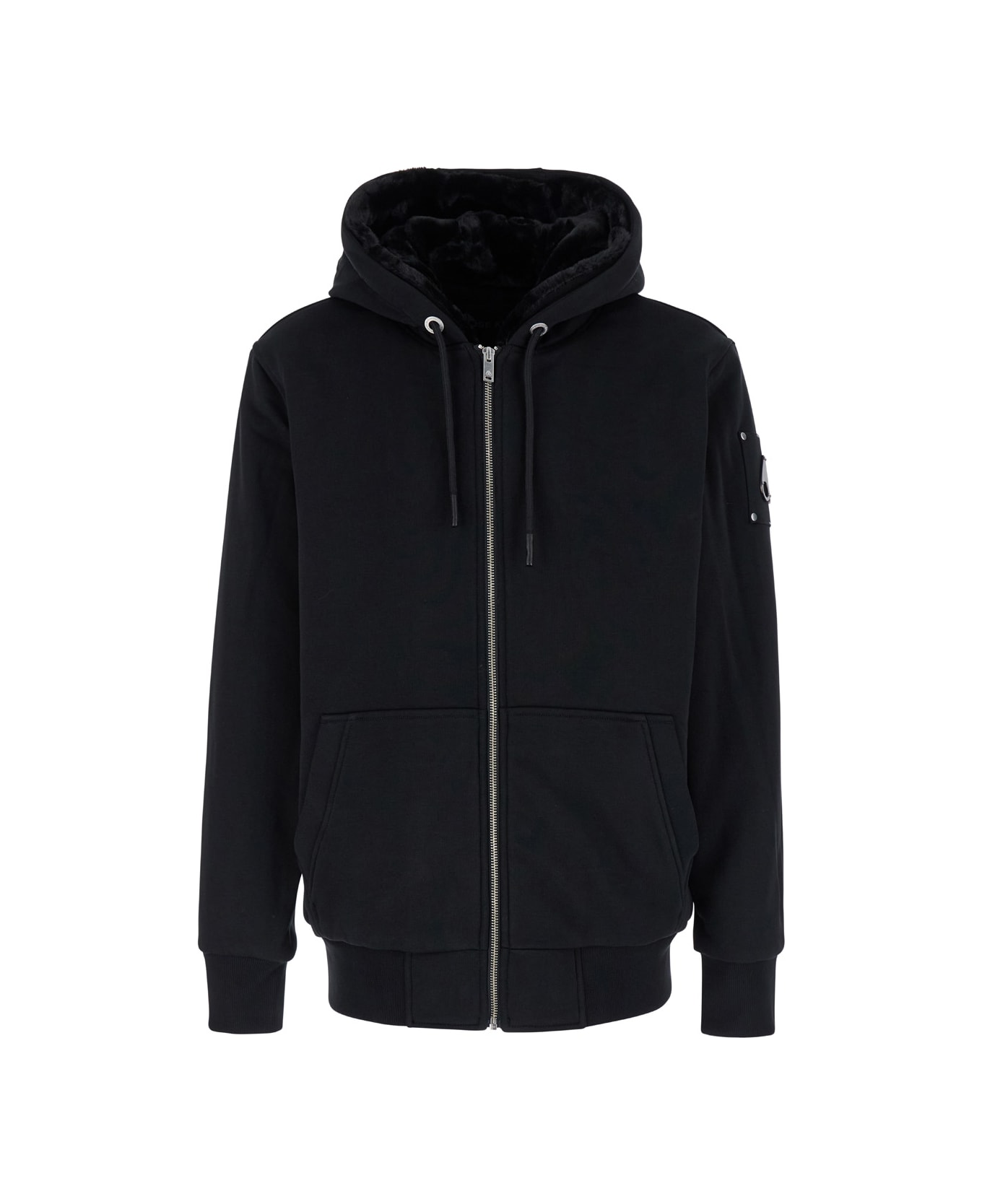 Moose Knuckles 
classic Bunny
 Black Hoodie With Logo Patch On The Sleeve In Cotton Blend Man - Black