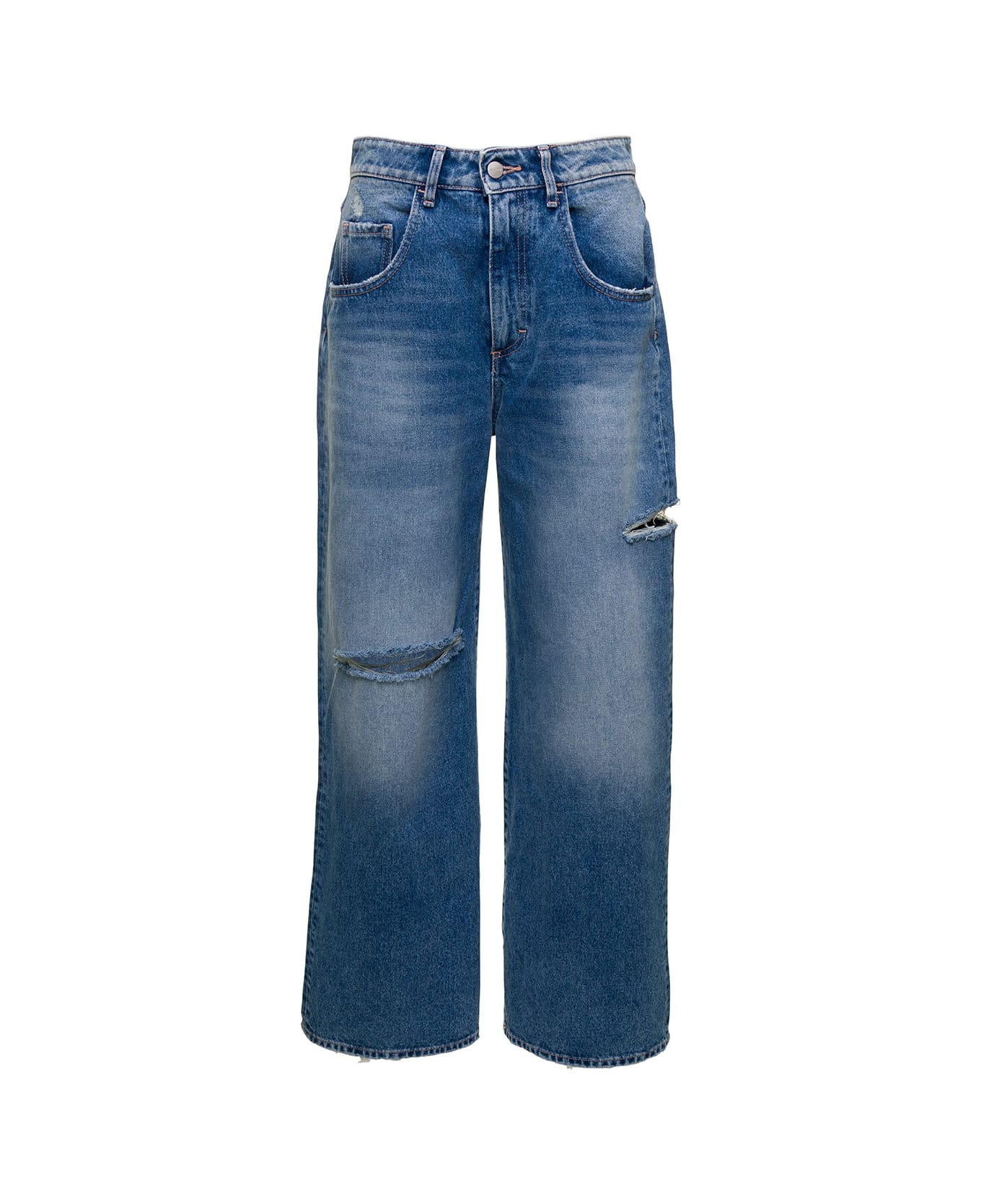 Icon Denim Light Blue High-waisted Jeans With Rips In Organic Cotton Denim Woman - Blu Denim
