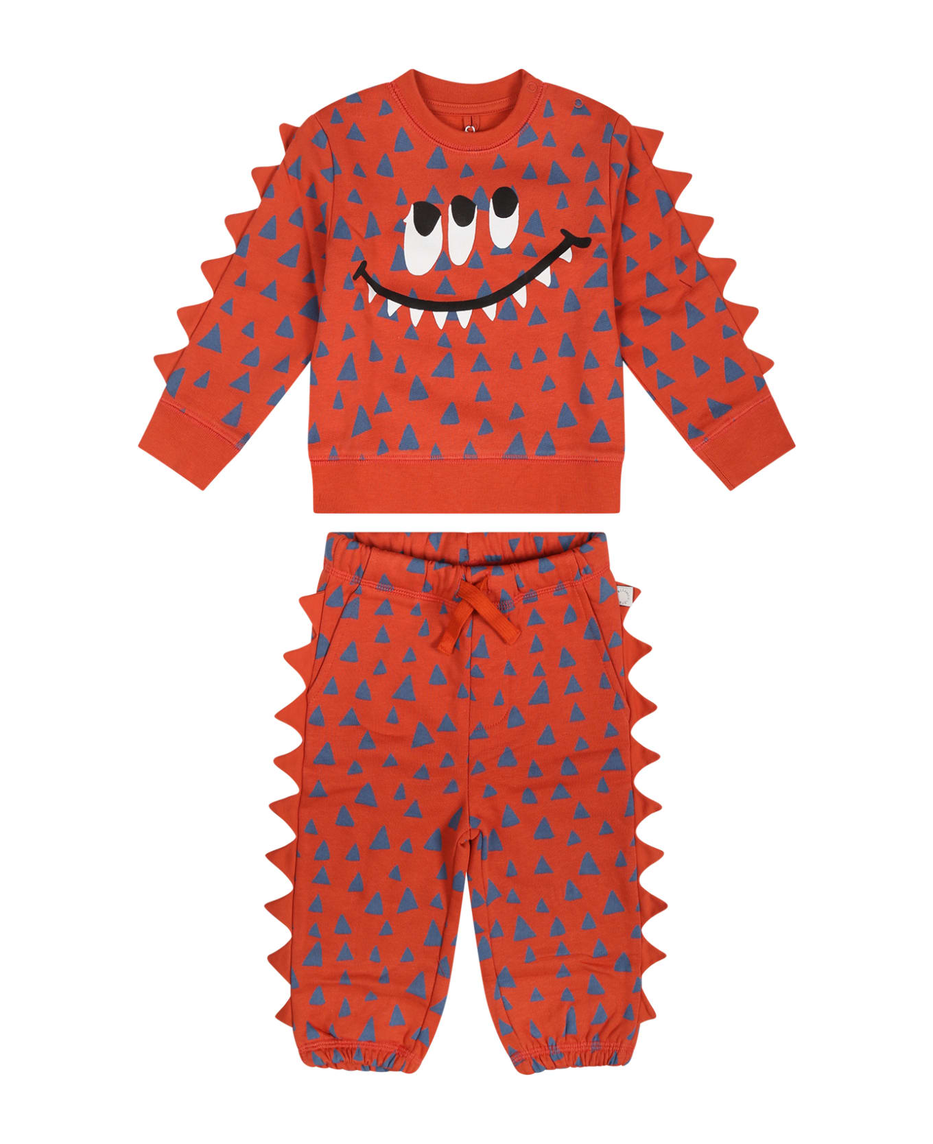 Stella McCartney Kids Red Suit For Baby Boy With Monster Print - Red