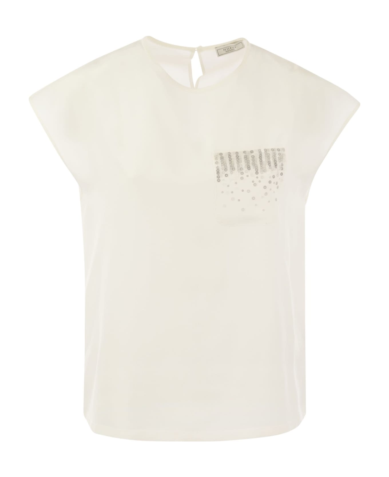 Peserico Crepe De Chine Top With Sequin Pocket - White