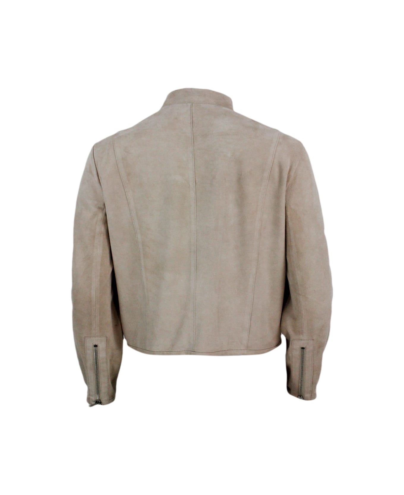 Antonelli Biker Jacket Made Of Soft Suede. Side Zip Closure And Pockets On The Front - Beige