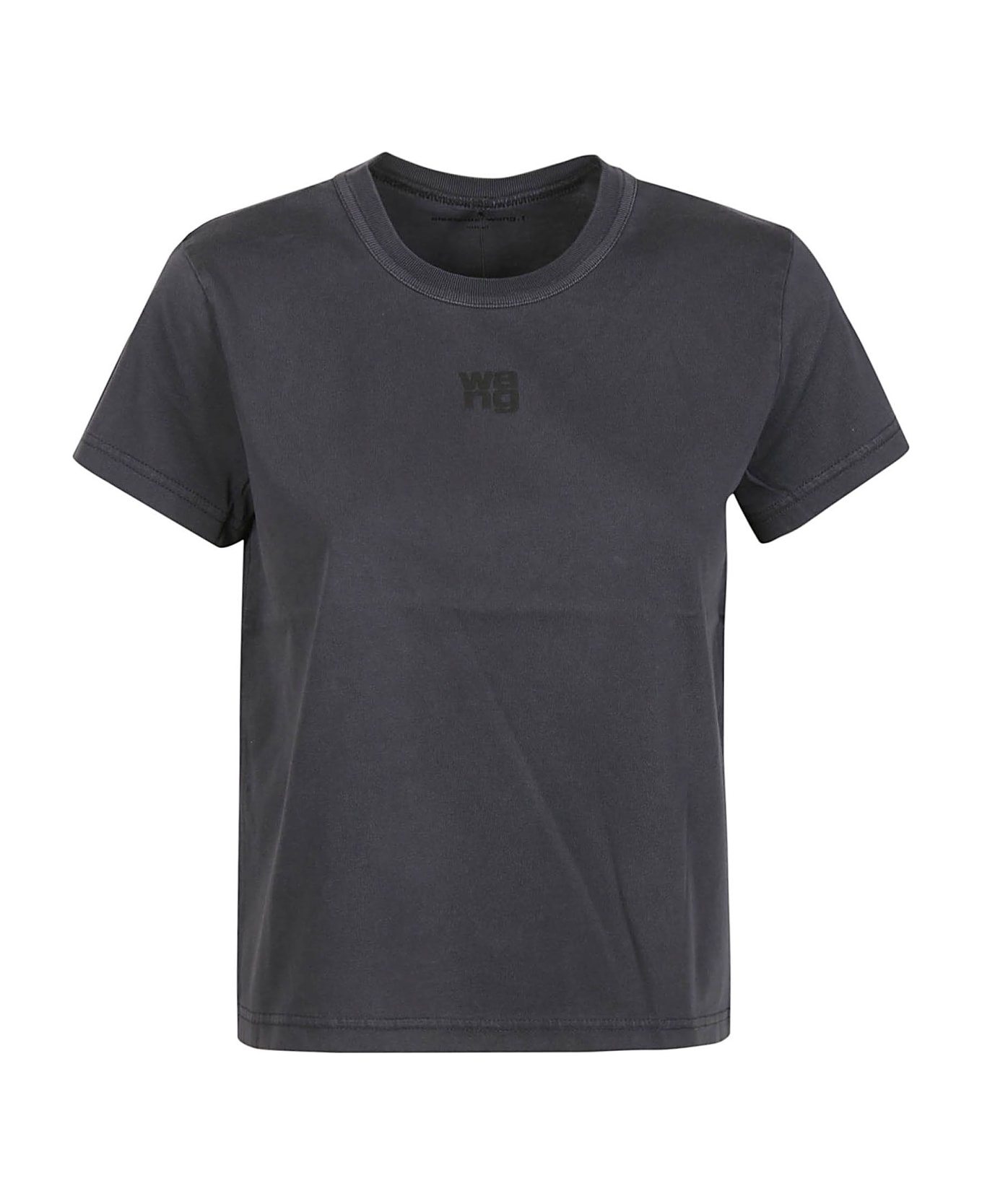 T by Alexander Wang Puff Logo Bound Neck Essential Shrunk T-shirt - A Soft Obsidian