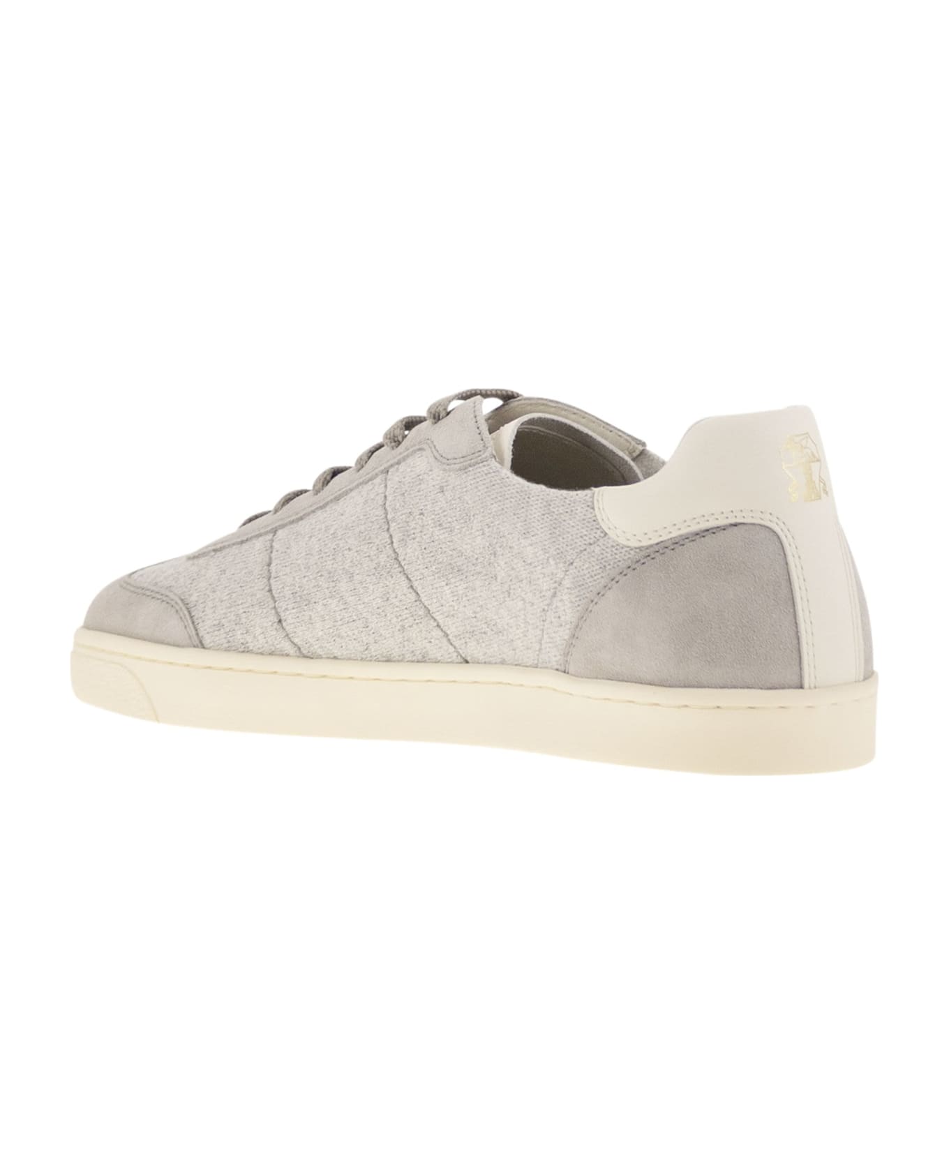 Brunello Cucinelli Cotton Knit, Washed Suede And Soft Calfskin Trainers - Cfk54