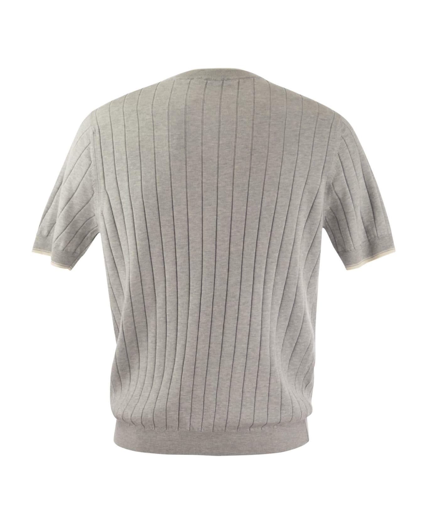 Peserico T-shirt In Pure Cotton Crépe Yarn - Grey/white