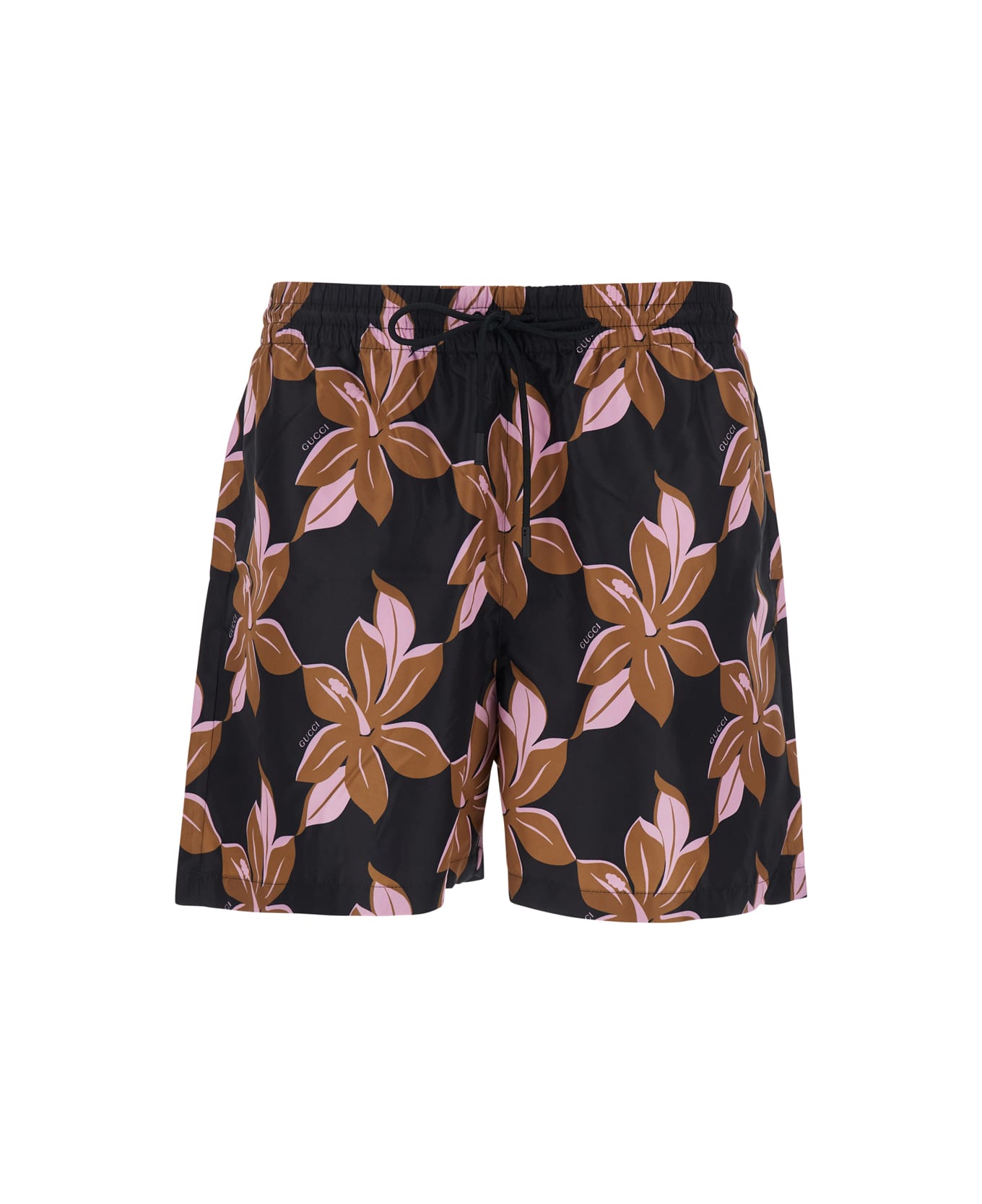 Gucci Multicolor Swimsuit With Drawstring And All-over Floral Print In Tech Fabric Man - Multicolor