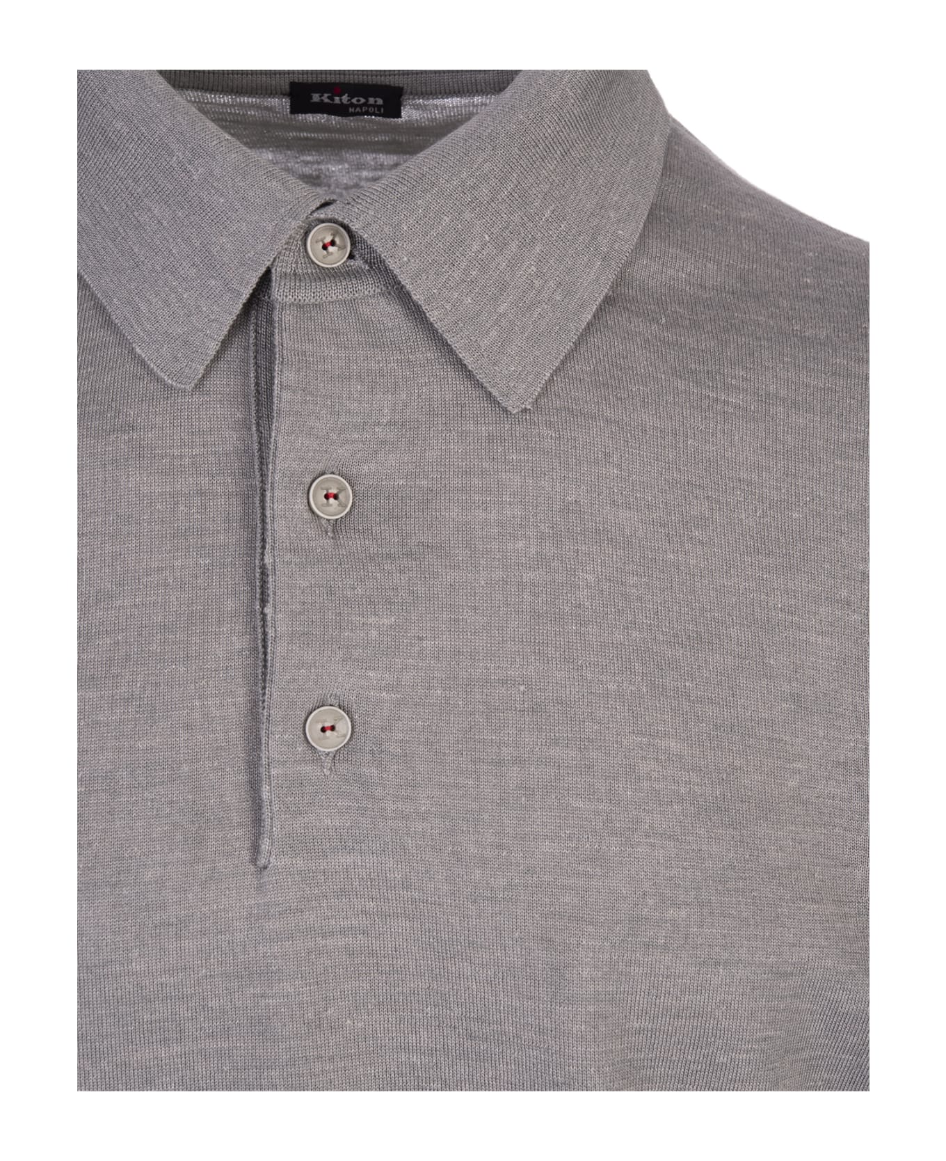 Kiton Grey Silk, Linen And Cashmere Polo Shirt - Grey ポロシャツ