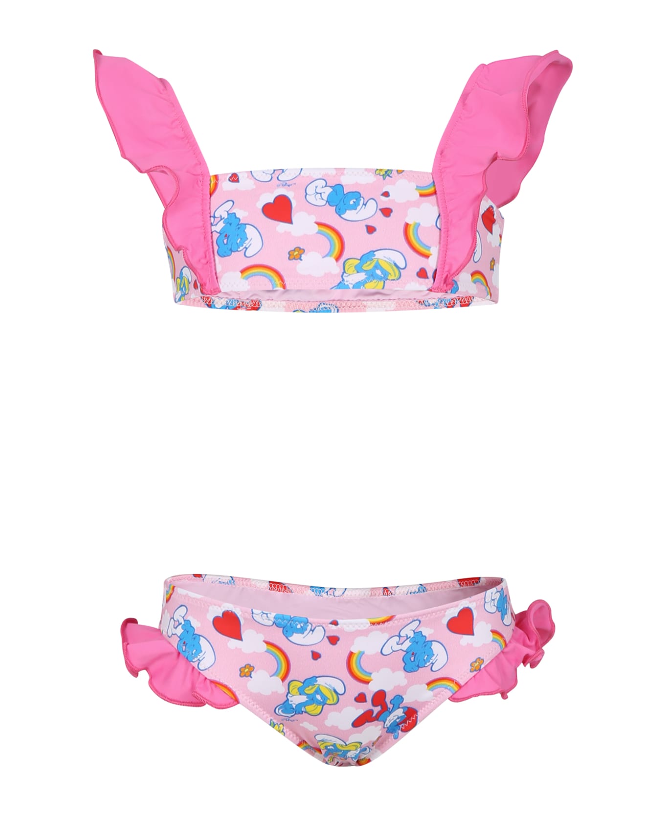 MC2 Saint Barth Pink Bikini For Girl With Smurfs Print - Pink 水着