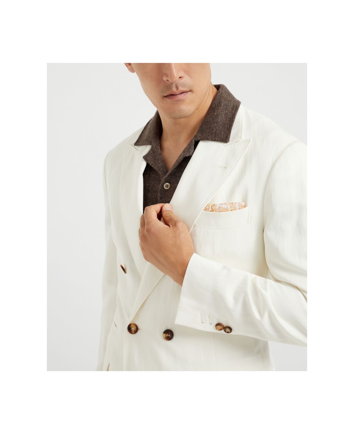 Brunello Cucinelli Linen Blend Double-breasted Jacket - White