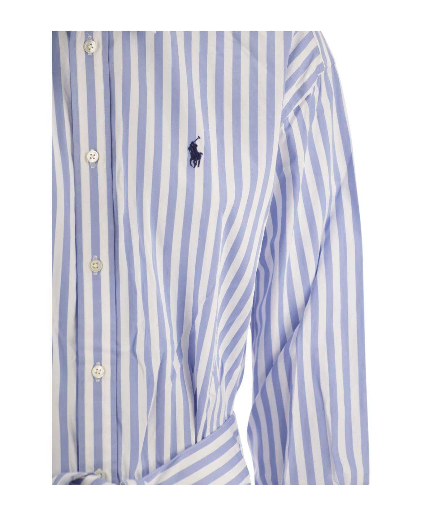 Polo Ralph Lauren Paneled Striped Cotton Chemisier - White/light Blue ワンピース＆ドレス