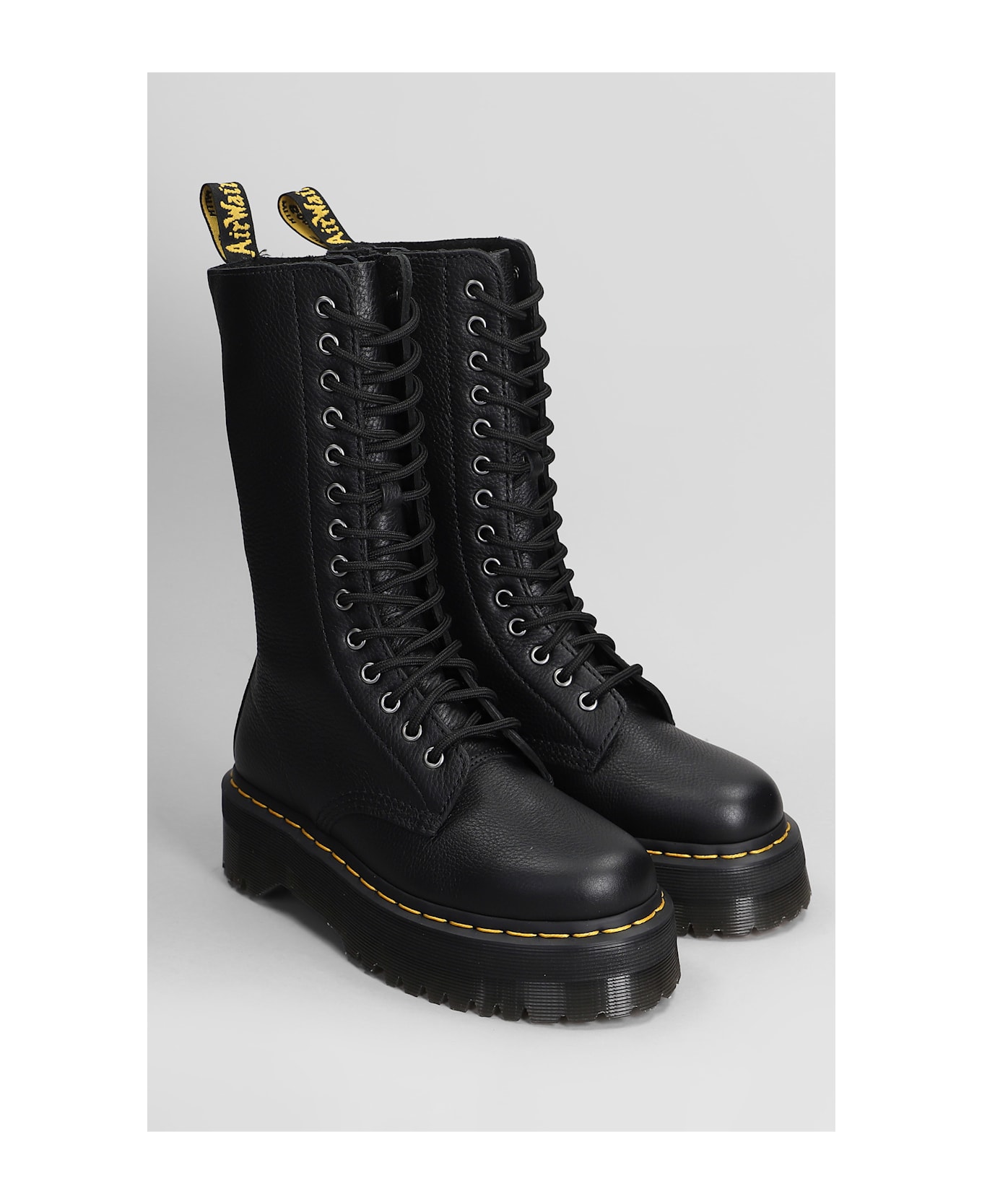 Dr. Martens 1b99 Quad Combat Boots In Black Leather - black