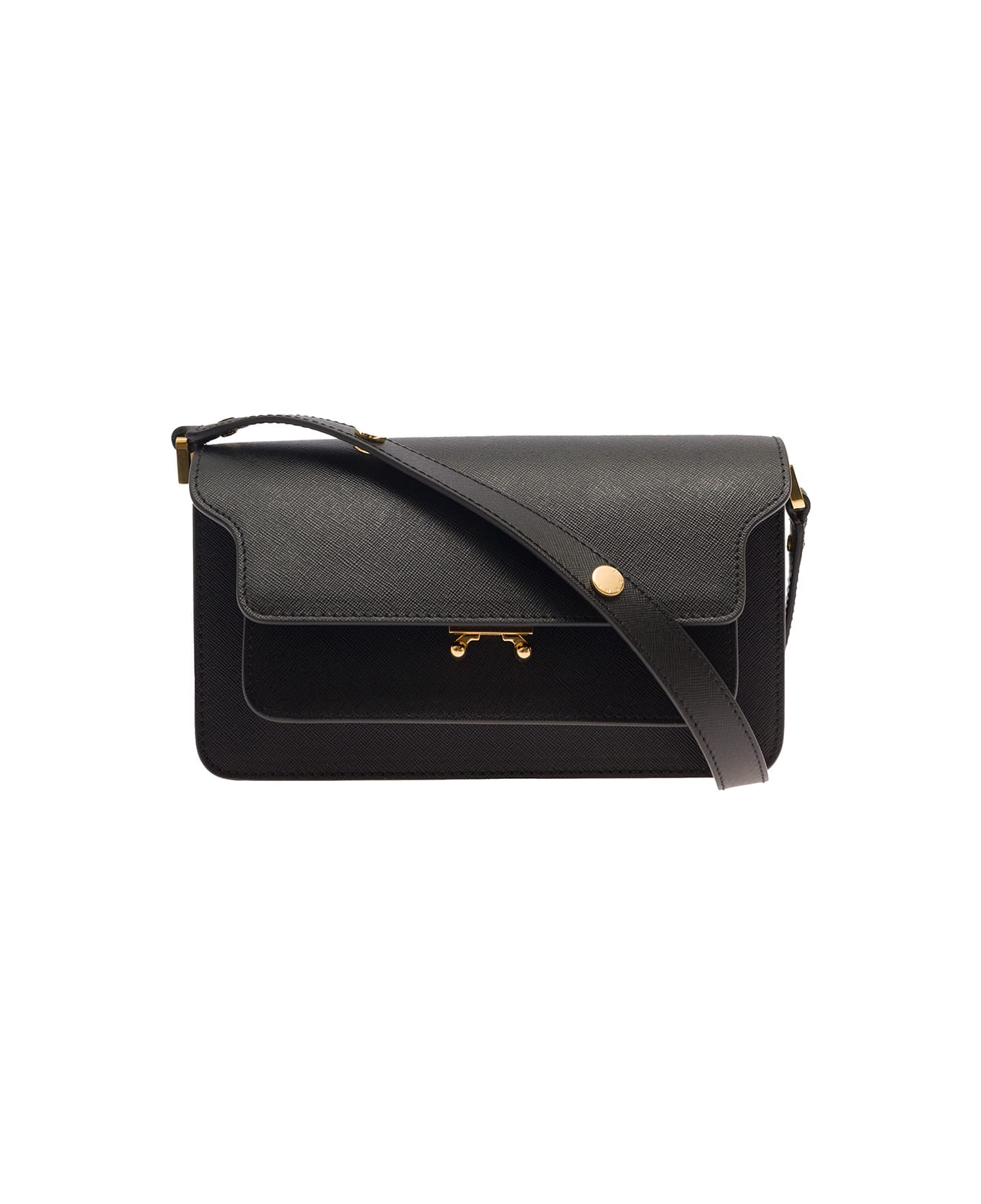 Marni 'trunk' Black Shoulder Bag With Push-lock Fastening In Leather Woman - Black