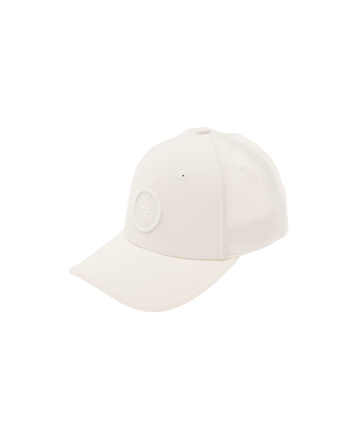 Stone Island Junior White Baseball Cap With Logo In Cotton Boy - White