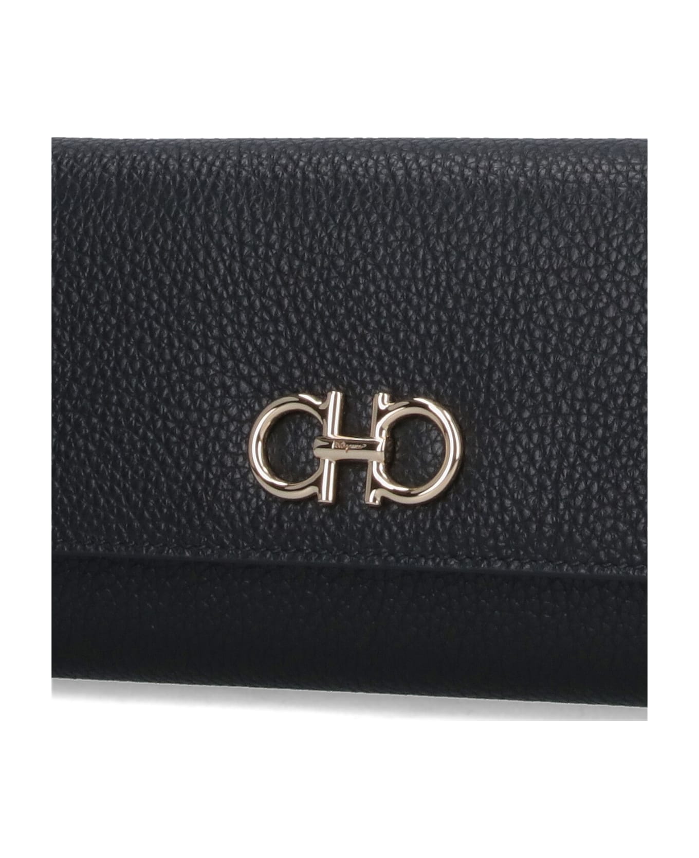 Ferragamo 'gancini' Wallet With Shoulder Strap - Black  