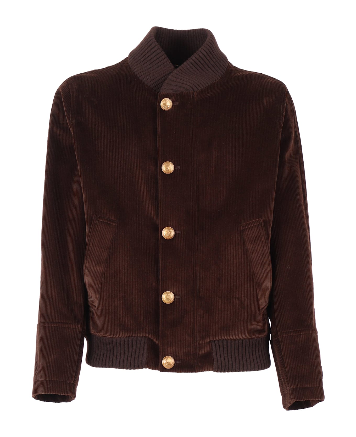 Sealup Tramontana Velvet Blouson, Brass Buttons, Hand-embroidered Anchor On The Cuff - BROWN