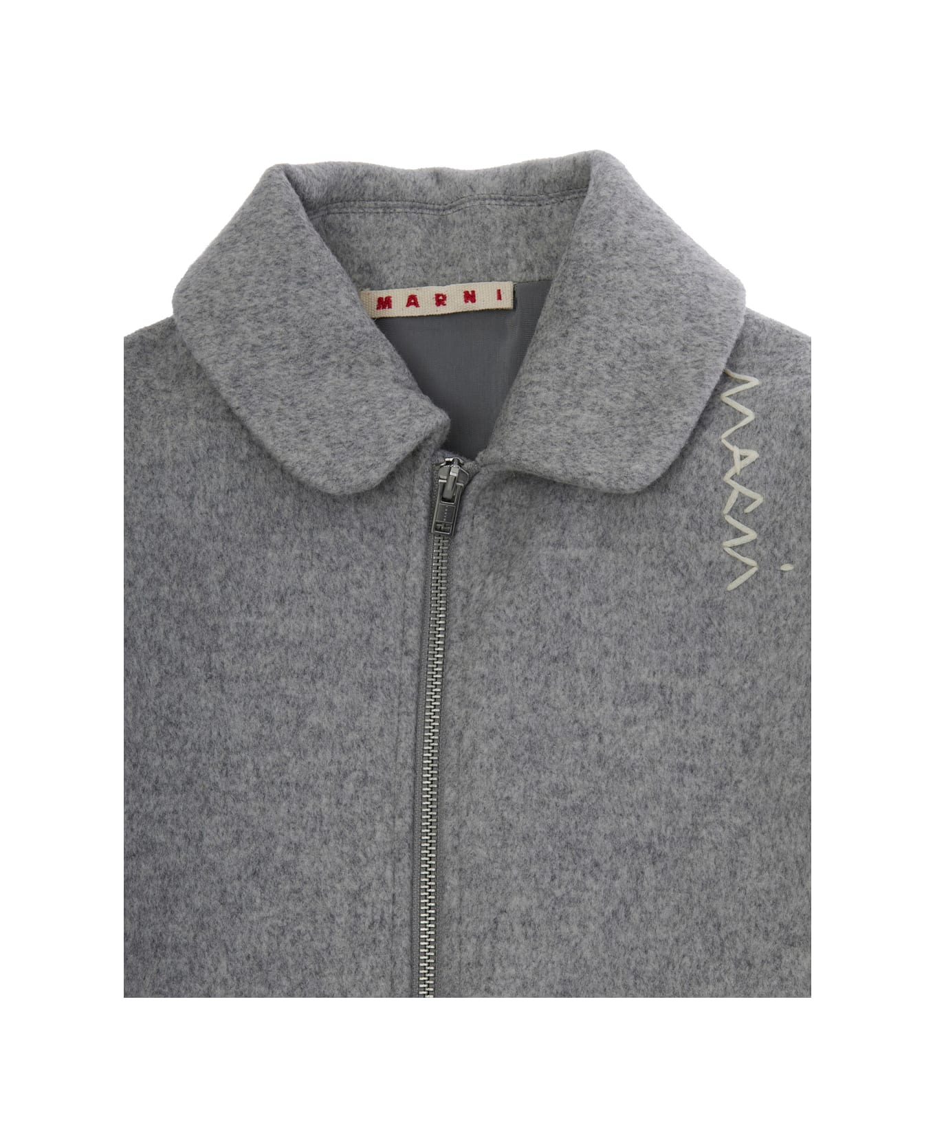 Marni Grey Coat With Collar And Logo Embroidery On The Front In Wool Blend Girl - Grey