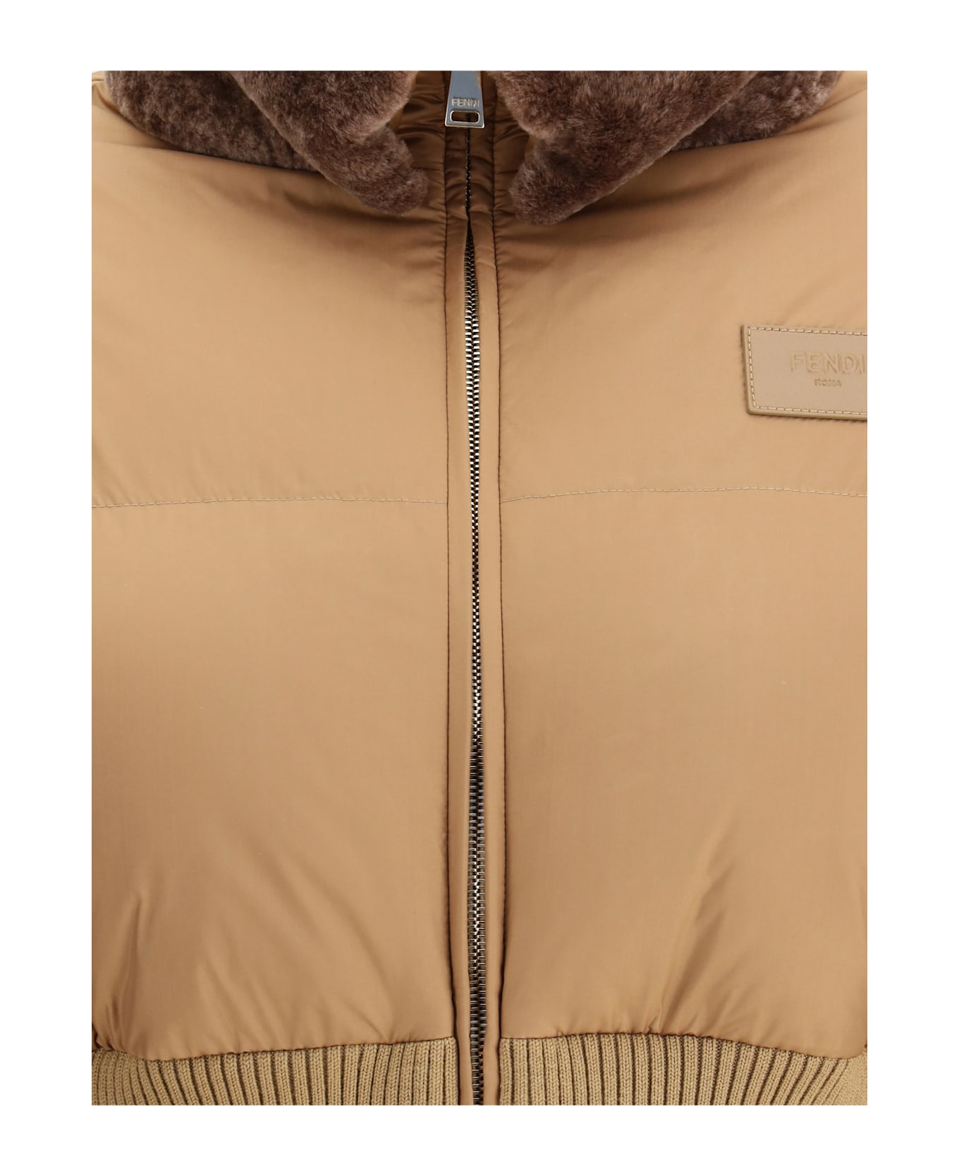 Fendi Cropped Down Jacket With Shearling Lining