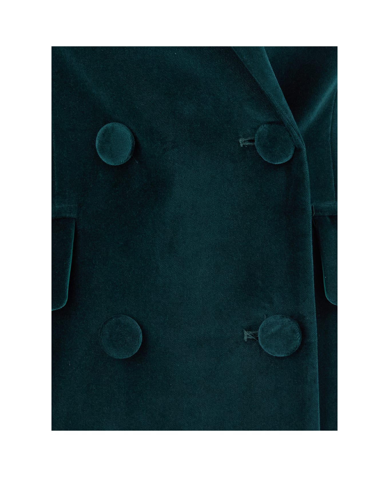 Merci Green Double-breasted Jacket With Peak Revers In Velvet Woman - Green