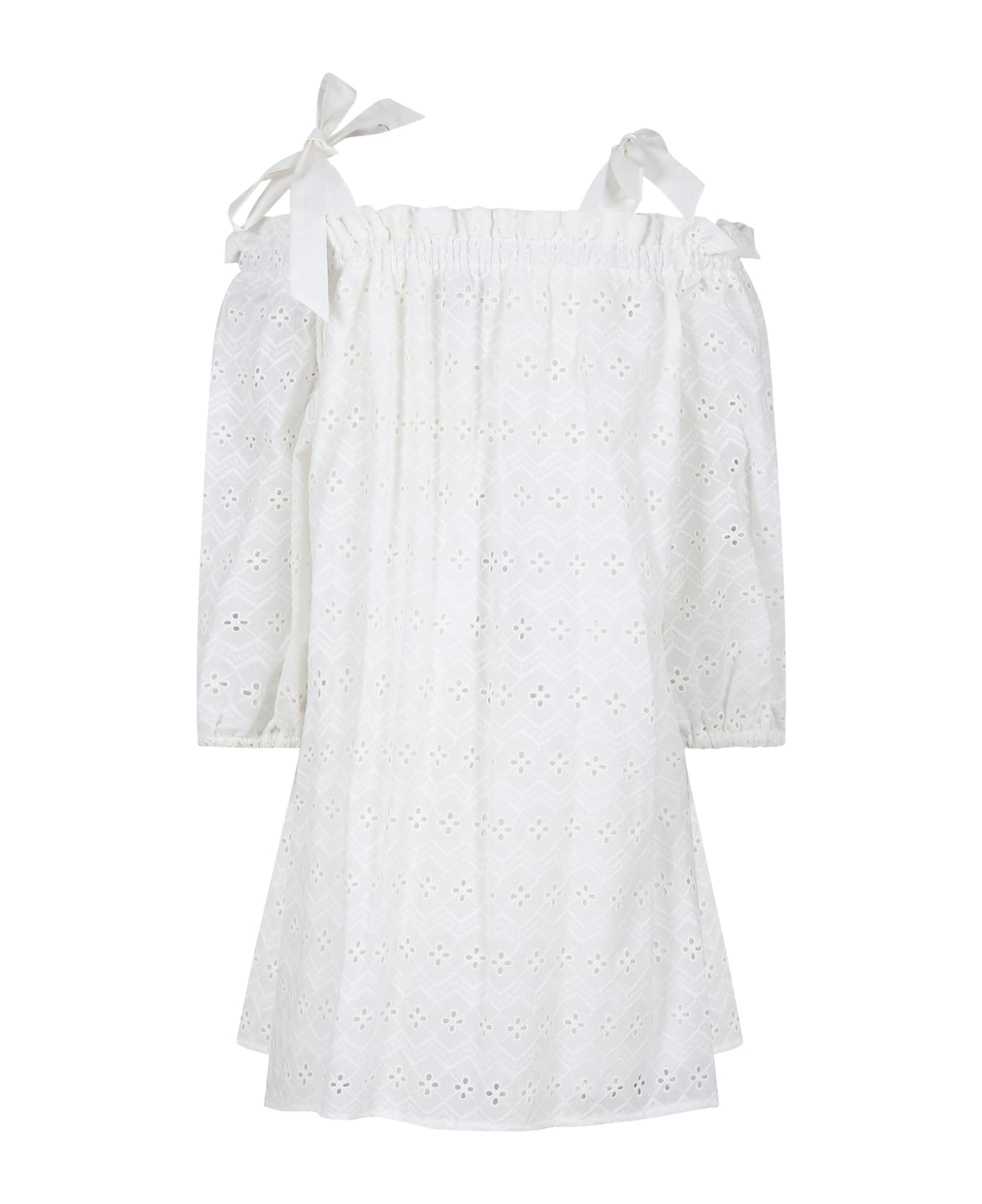 MSGM White Dress For Girl With Broderie Anglaise - White ワンピース＆ドレス