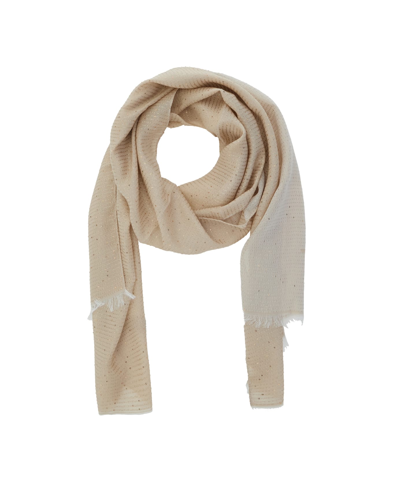 TwinSet Beige Sequin Scarf With Logo Lettering In Tech Fabric Woman - Beige