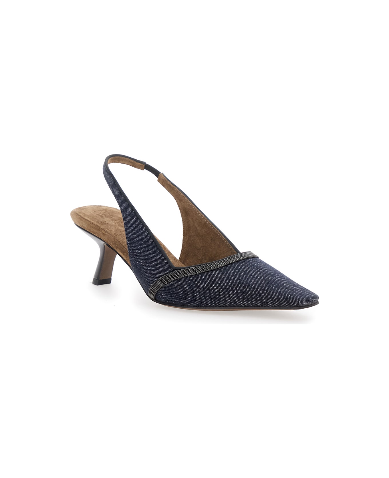 Brunello Cucinelli Blue Décolleté With Monile Details In Fabric Woman - Blu