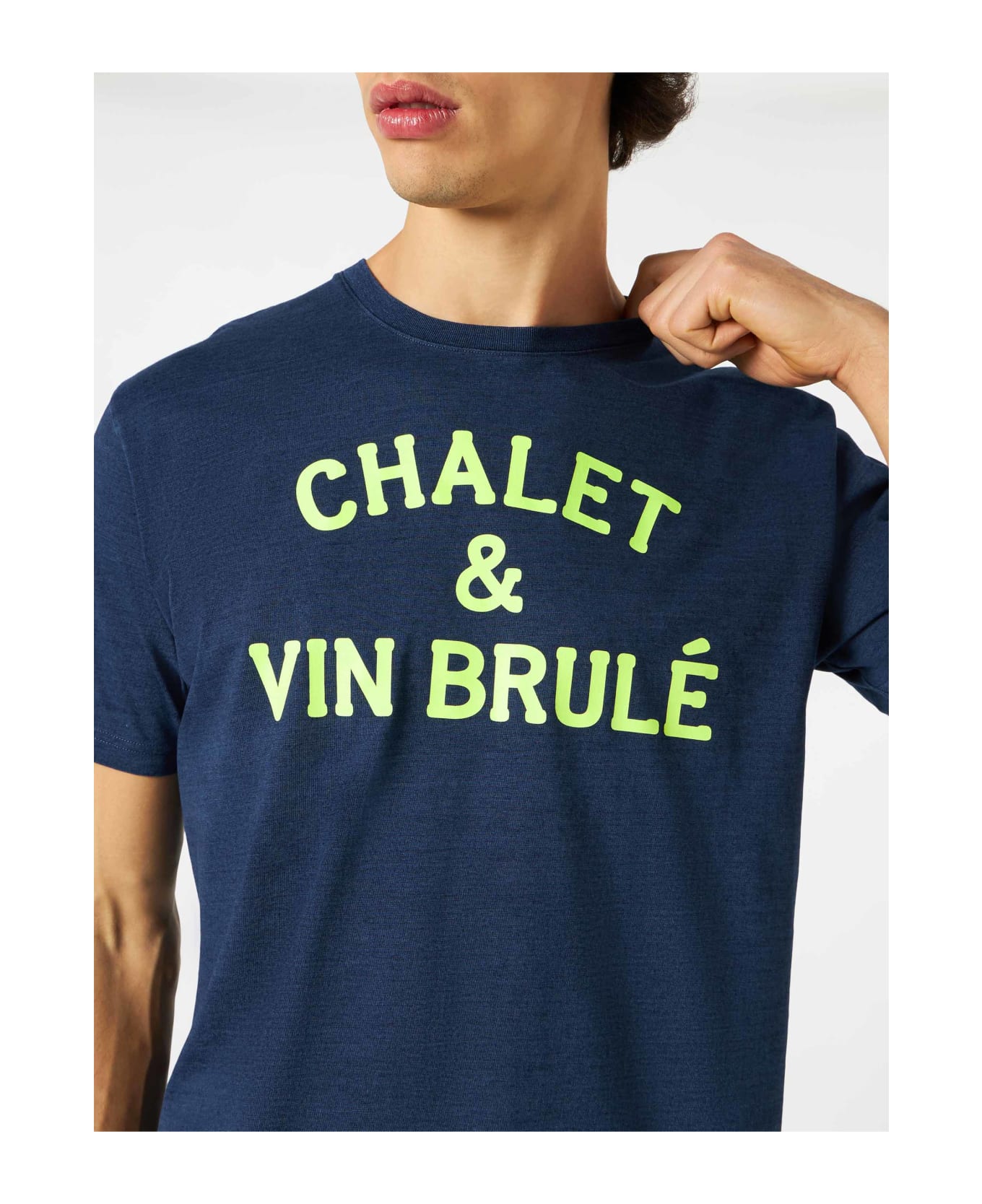 MC2 Saint Barth T-shirt Man Chalet & Vin Brulé Neon Yellow Print - BLUE シャツ