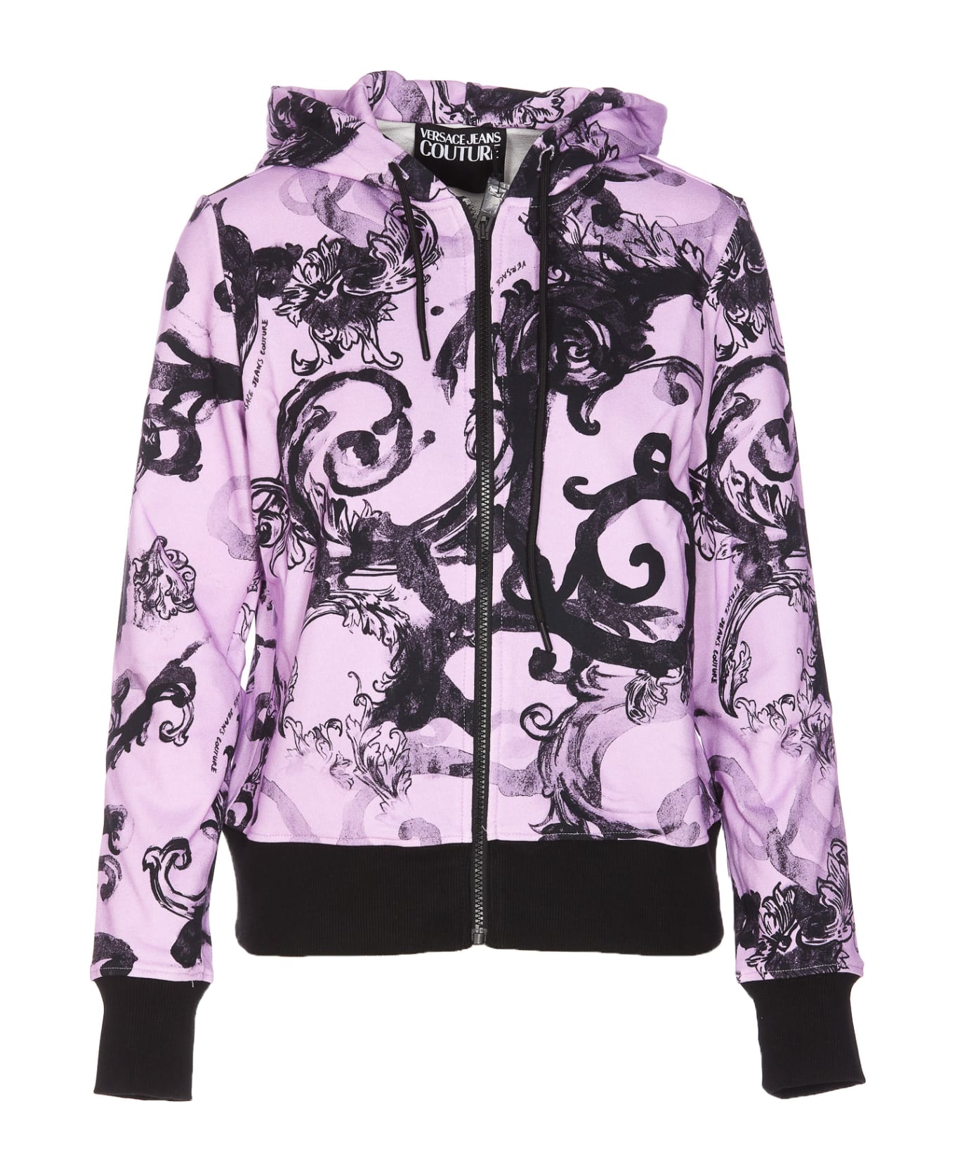 Versace Jeans Couture Fleece Watercolor Baroque Zip Hoodie - Purple
