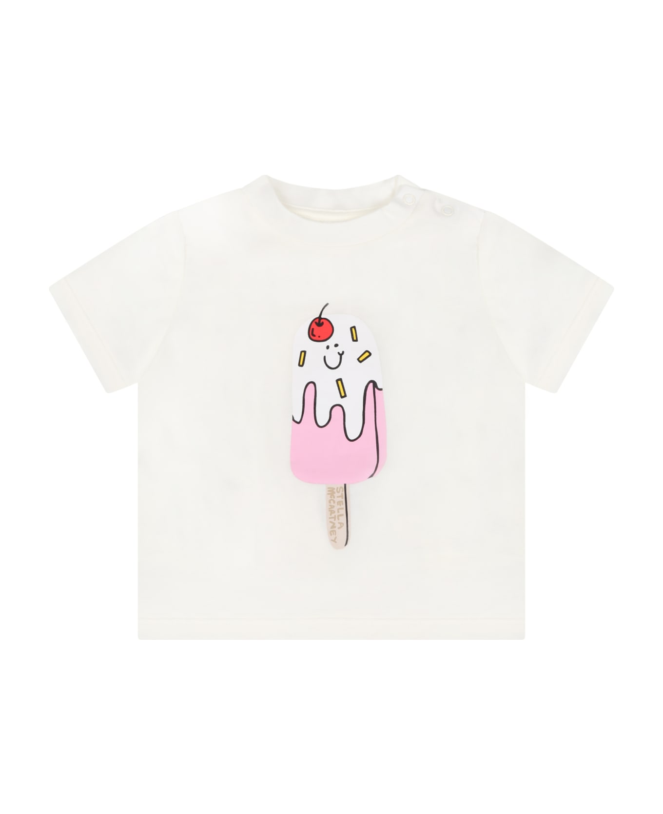 Stella McCartney Kids Ivory T-shirt For Baby Girl With Ice Cream - Ivory