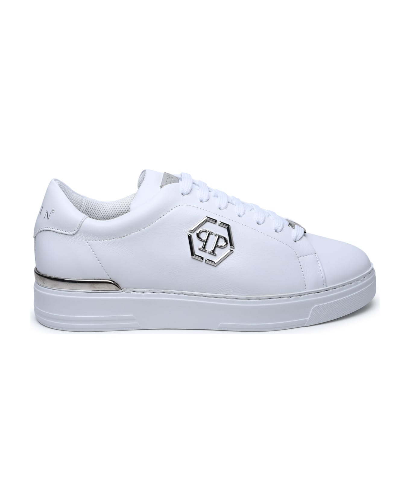 Philipp Plein Hexagon White Leather Sneakers - White