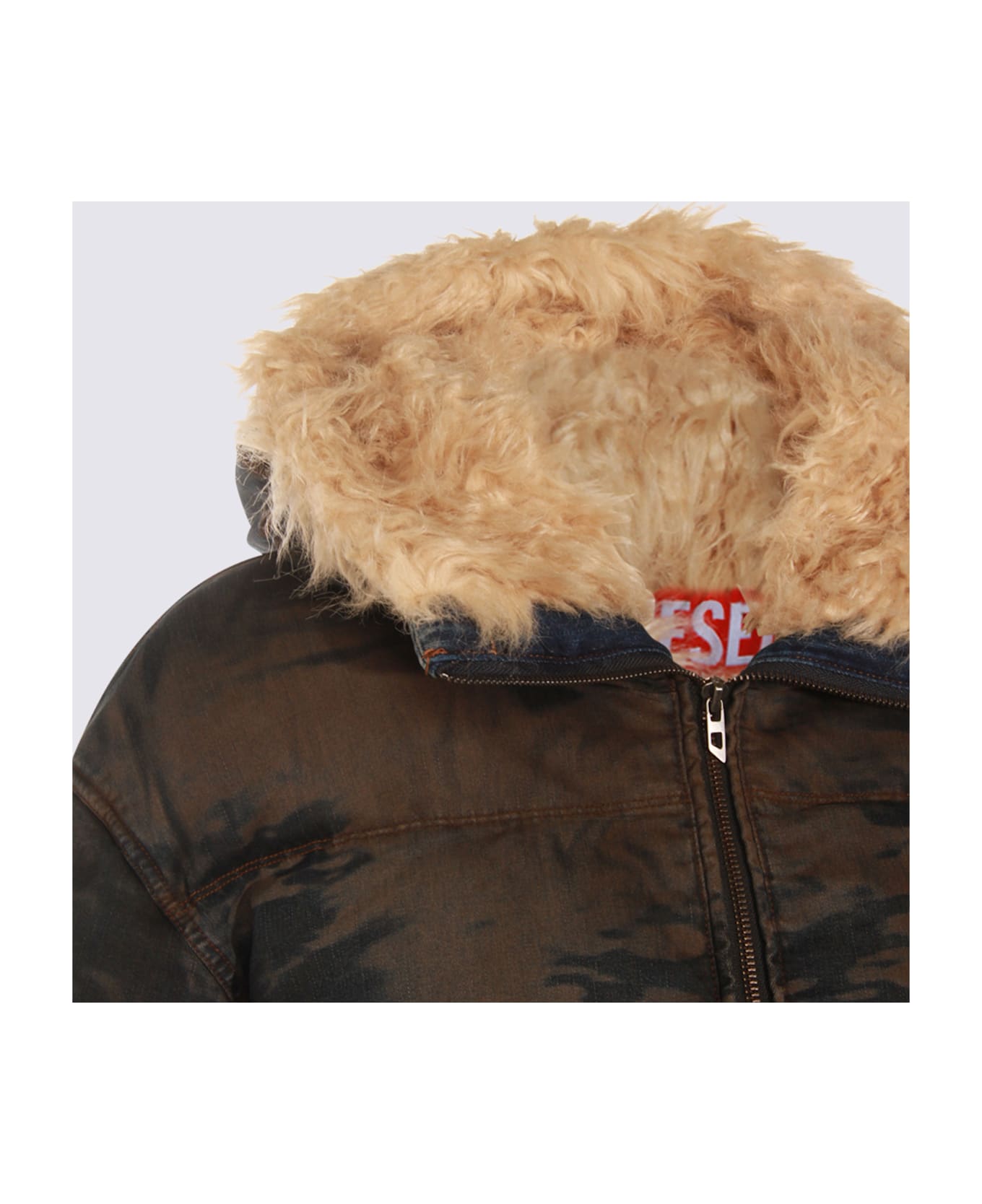 Diesel Brown And Blue Cotton W-aves-fur Down Jacket - LIGHT DENIM