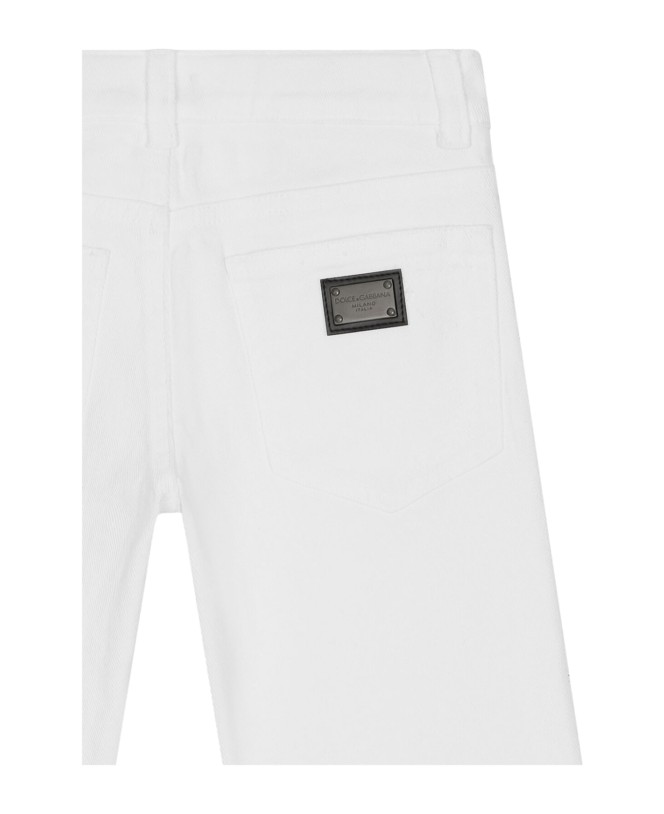 Dolce & Gabbana 5 Pocket Denim Bermuda Shorts With Logo Plaque - White