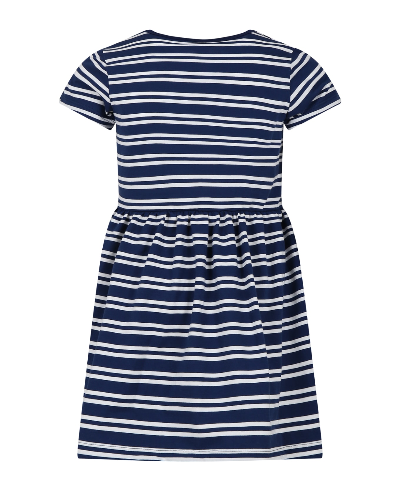 Petit Bateau Blue Dress For Girl With Stripes - Blue