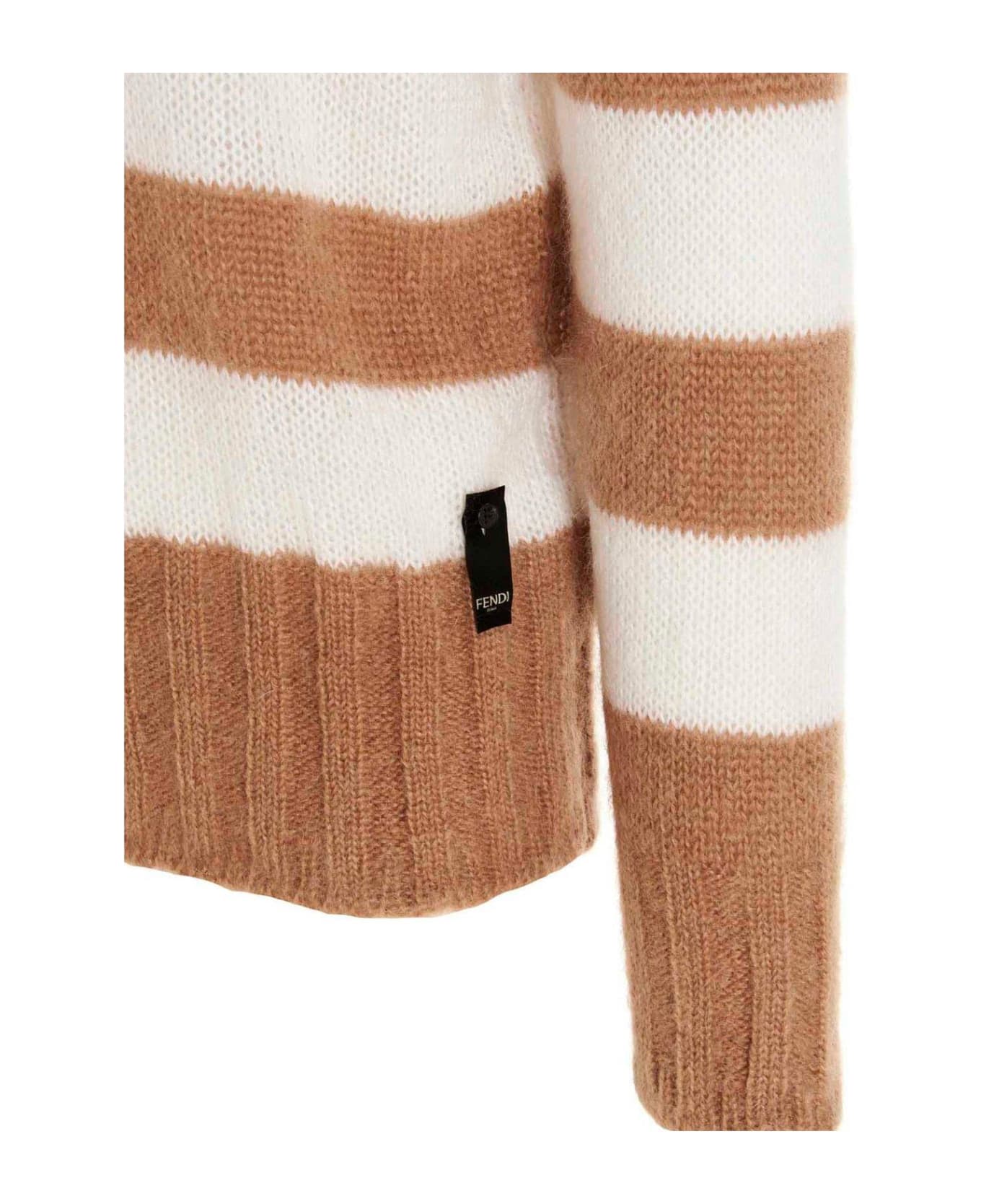 Fendi Striped High-neck Knit Jumper - BEIGE
