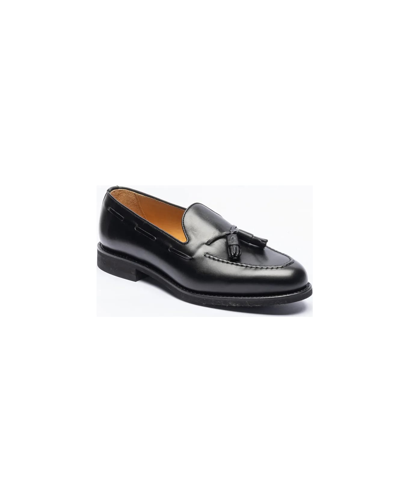 Berwick 1707 Tassel Loafer In Black Leather With Rubber Sole - Nero