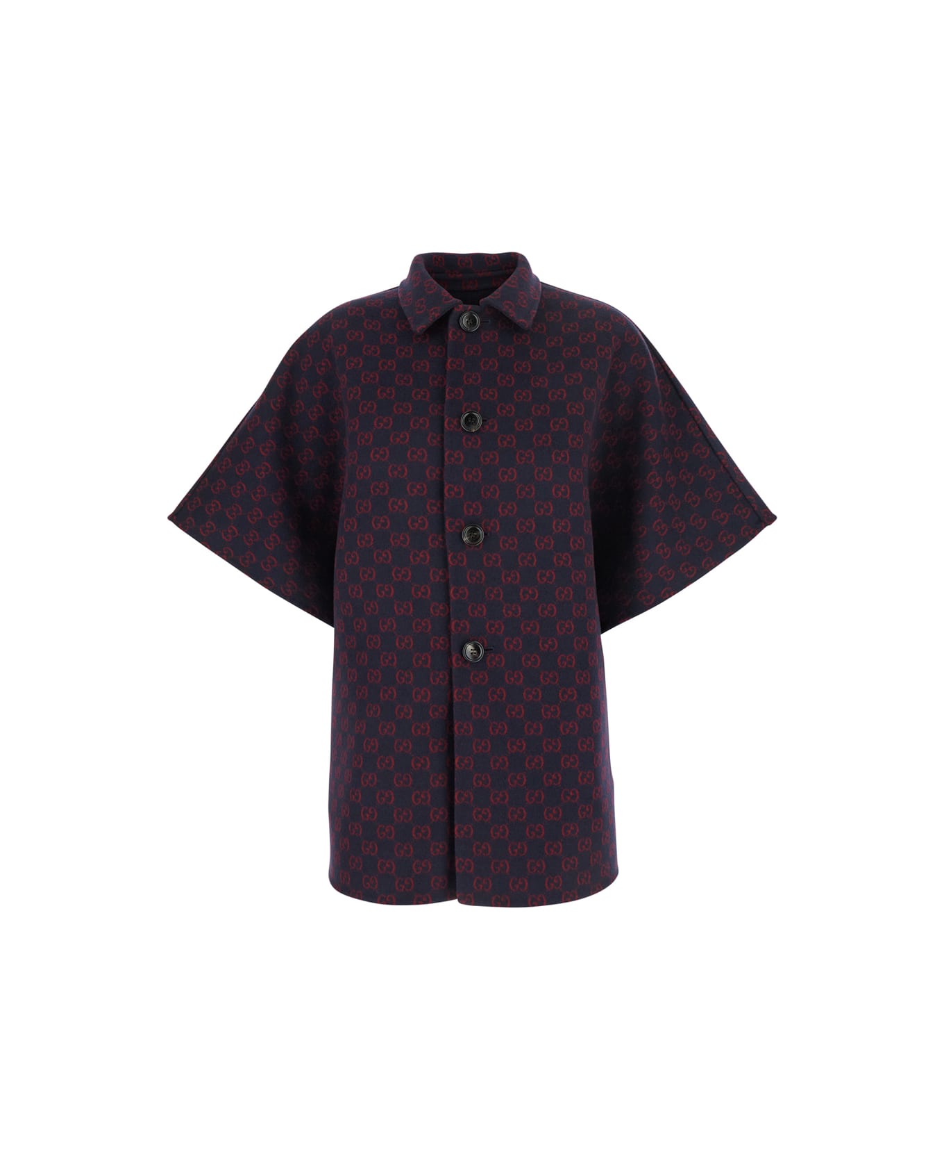 Gucci Blue Reversible Cape With Pointed Collar In Wool And Silk Woman - Blu