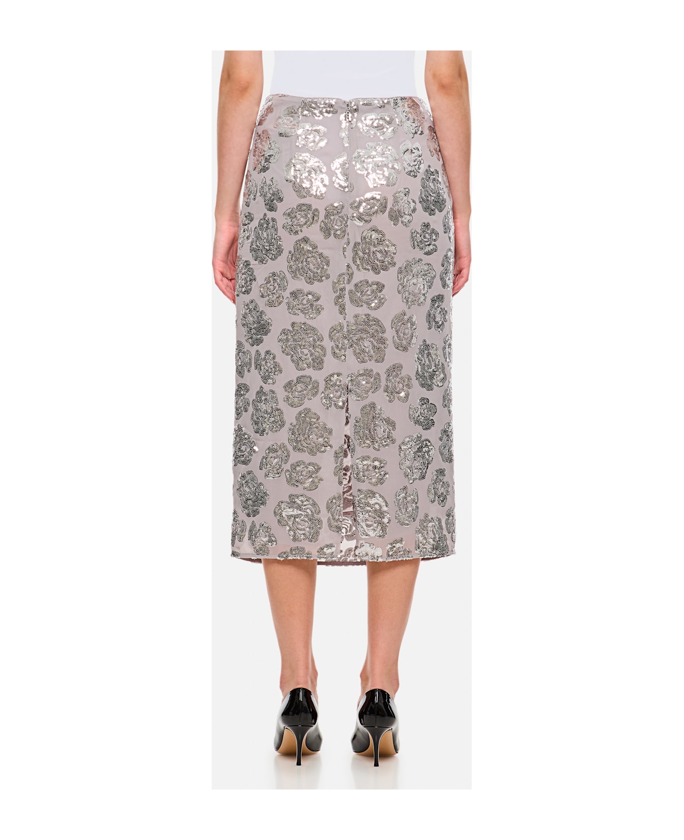 Rotate by Birger Christensen Sequin Chiffon Skirt - Silver