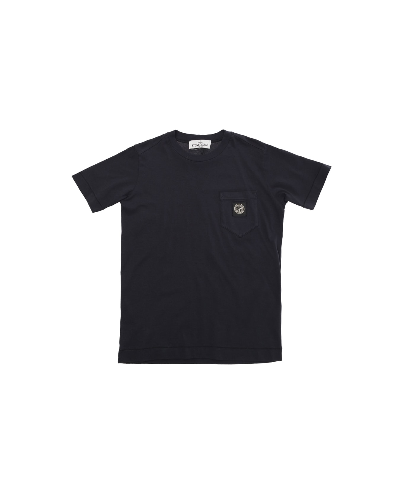 Stone Island Blue Crewneck T-shirt With Logo Patch In Cotton Boy - BLUE