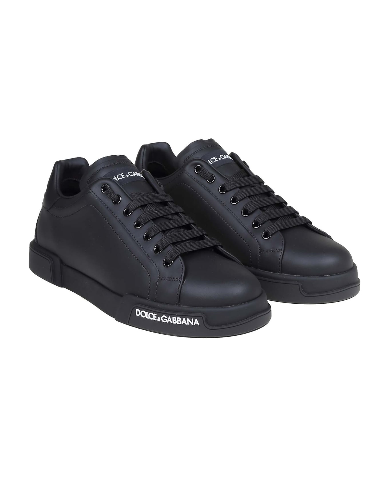 Dolce & Gabbana Portofino Sneakers In Black Nappa - Black
