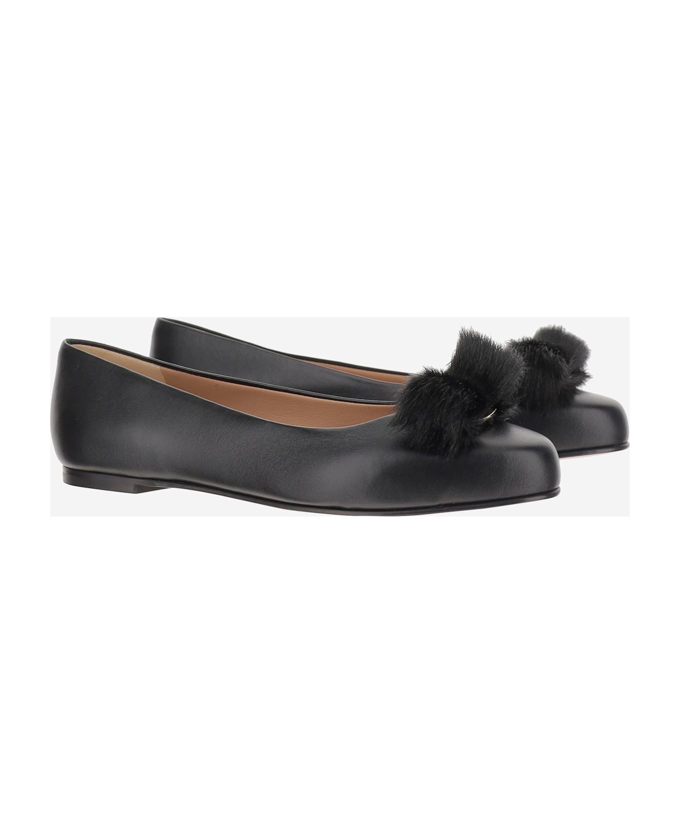 Ferragamo Leather Bow Ballet Flats - Black