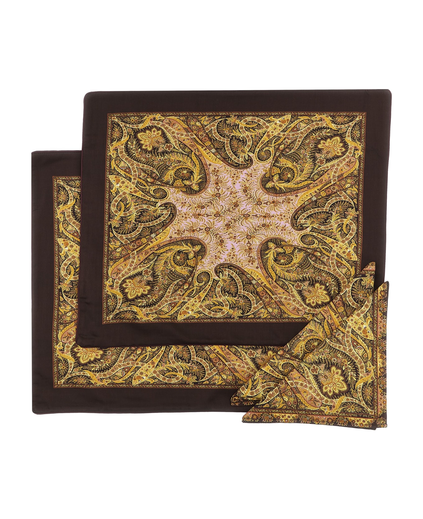 Etro Set Of 2 Placemats + Napkins 'orbea' - Brown クロス＆ナプキン