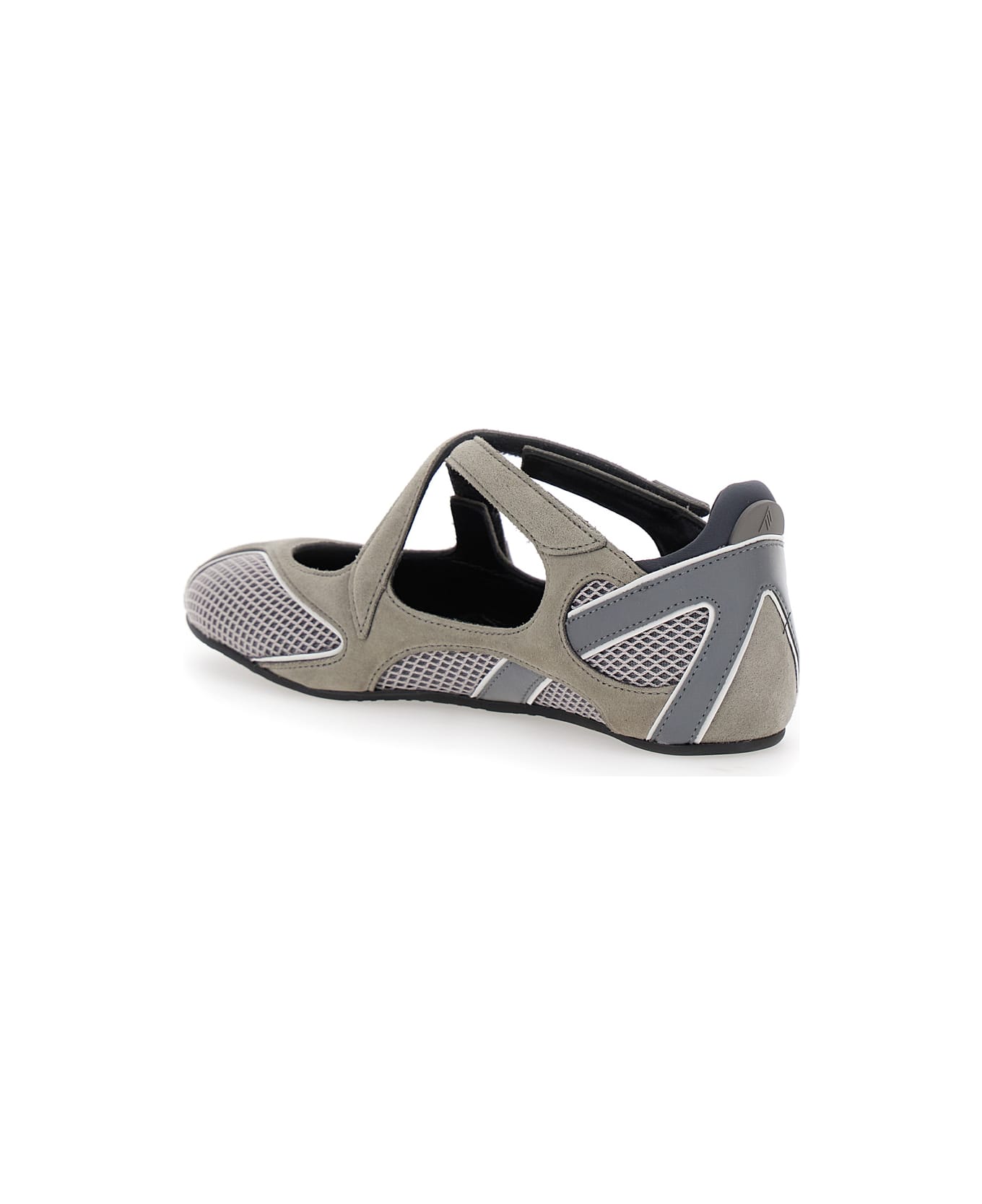 The Attico 'nomad' Grey Ballet Shoes With Criss-crossed Straps And Mesh Panels In Tech Fabric And Suede Woman - Grey