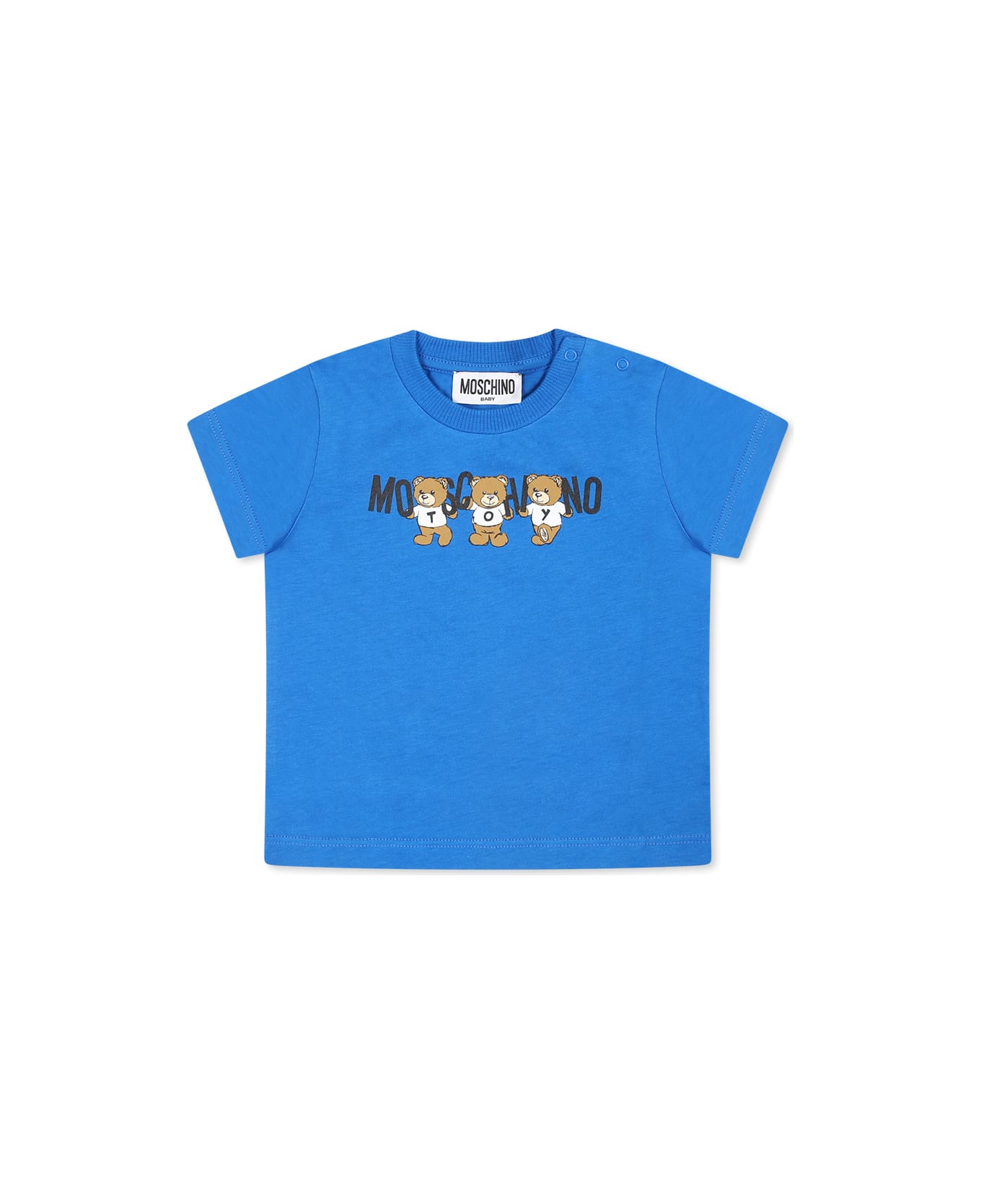 Moschino Light Blue T-shirt For Baby Boy With Three Teddy Bears - Light Blue