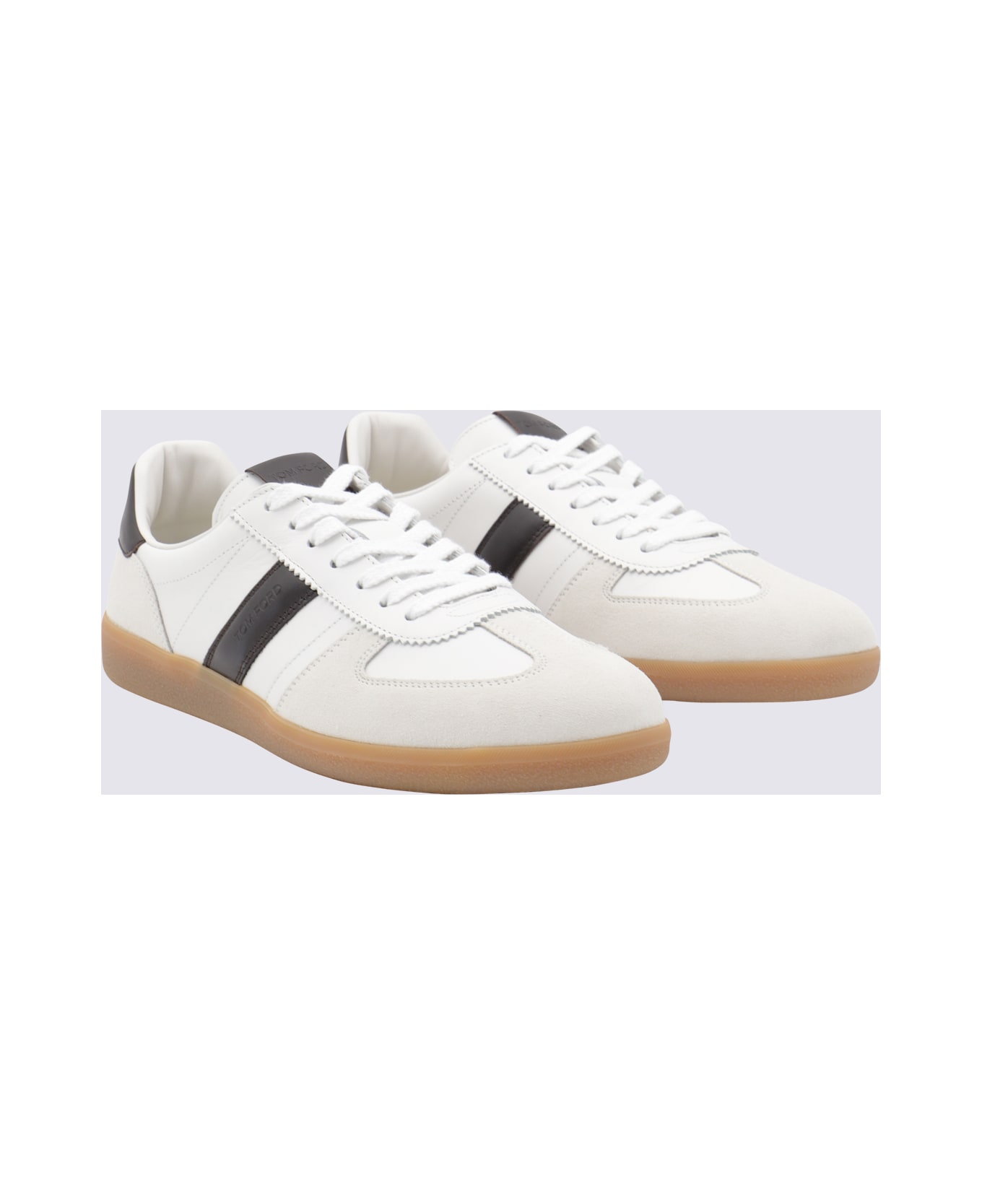 Tom Ford White And Black Leather Sneakers - OPTICAL WHITE/WHITE + AMBER