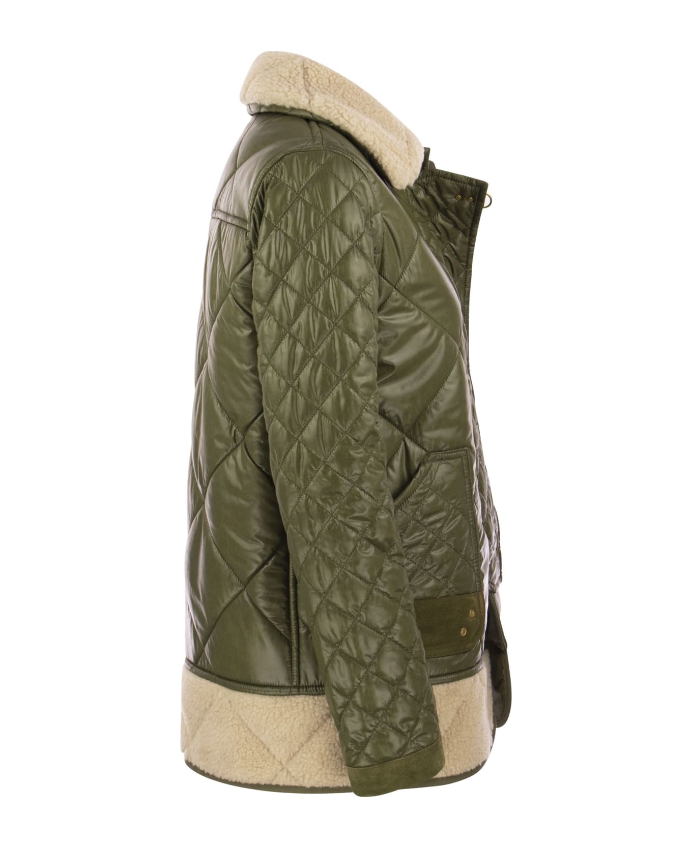 Fay 3 Quilted Hooks With Shearling Effect Inserts - Green ジャケット