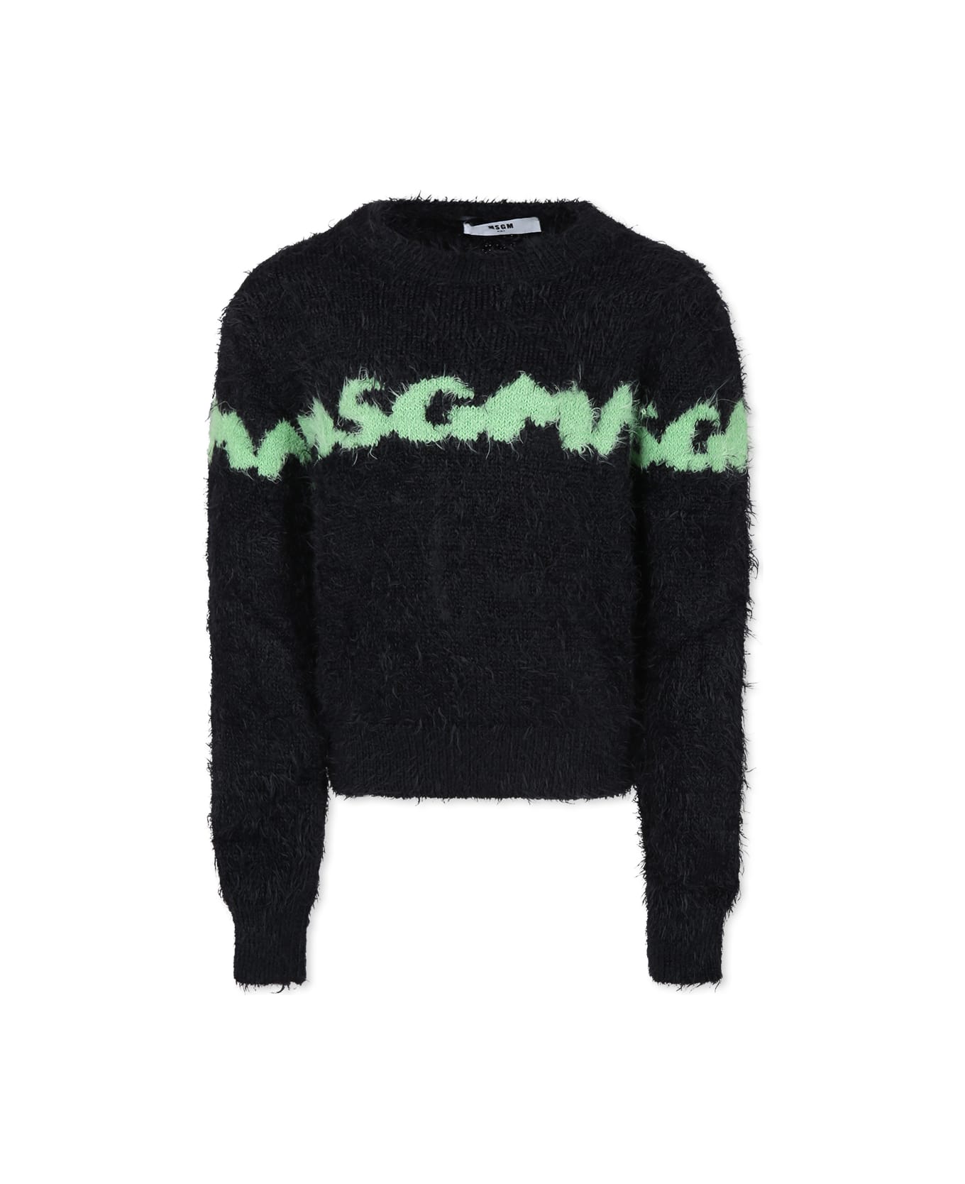 MSGM Black Sweater For Girl With Logo - Black