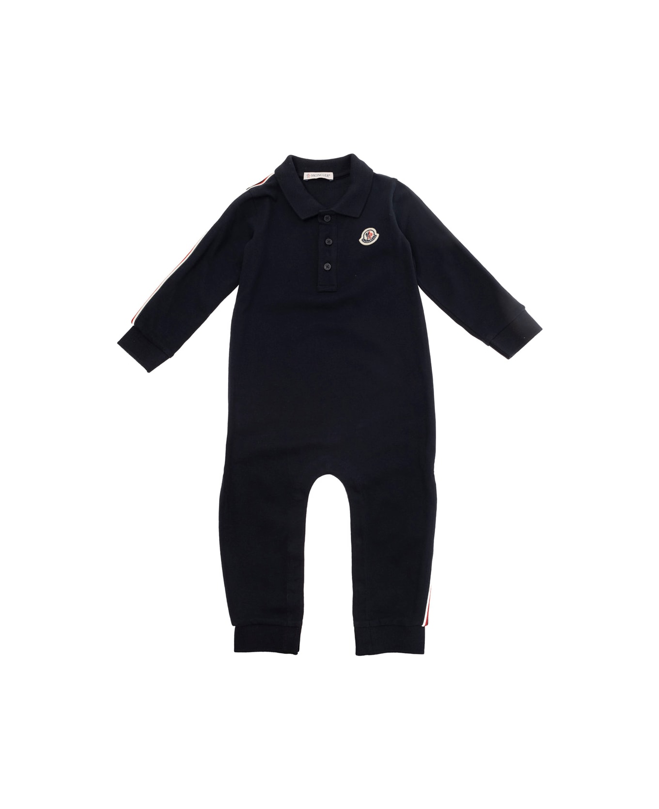 Moncler Black Romper With Logo Patch In Stretch Cotton Baby - Blu