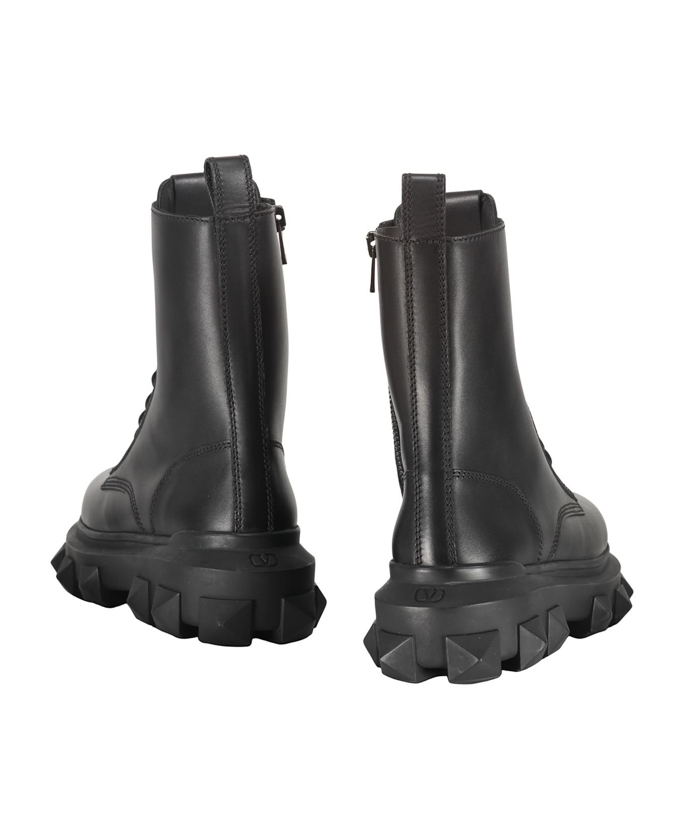 Valentino Garavani Leather Lace-up Boots - black