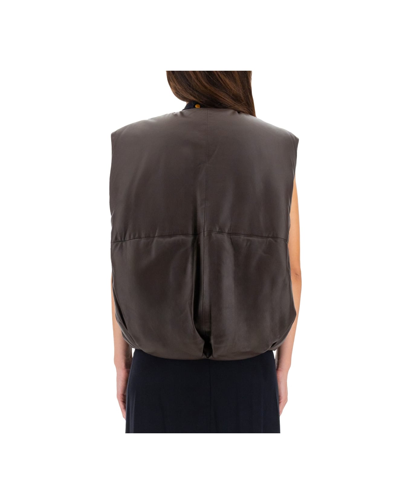 Alysi Leather "puffer" Vest - BROWN